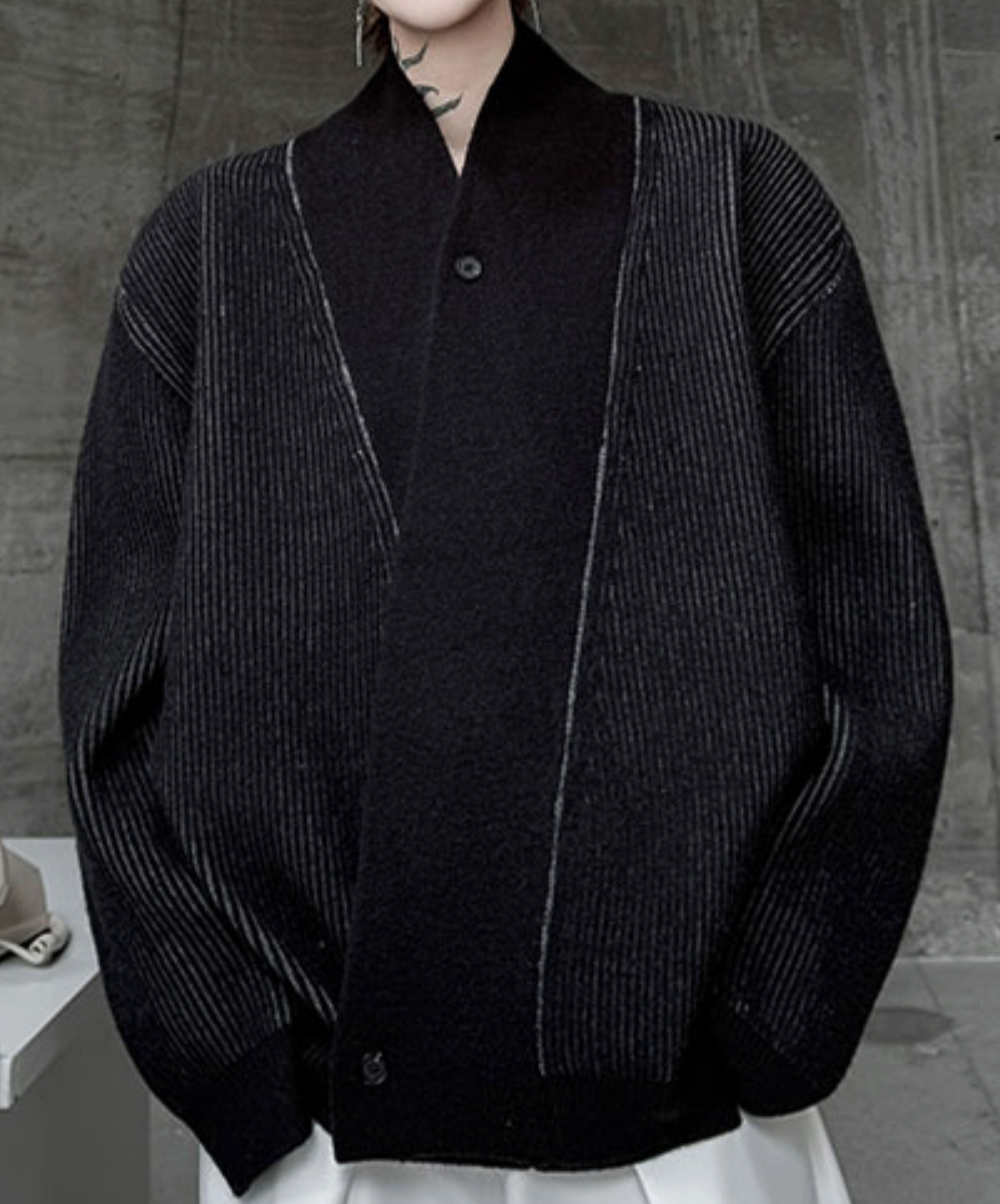 plain x striped knit cardigan EN2531