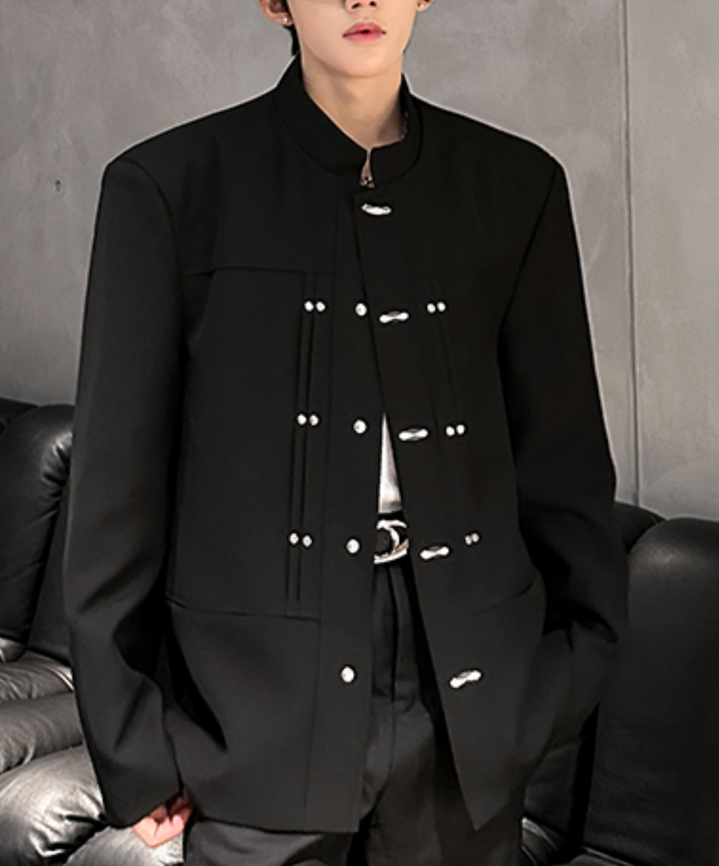 stand collar with metal buckle jacket EN2488