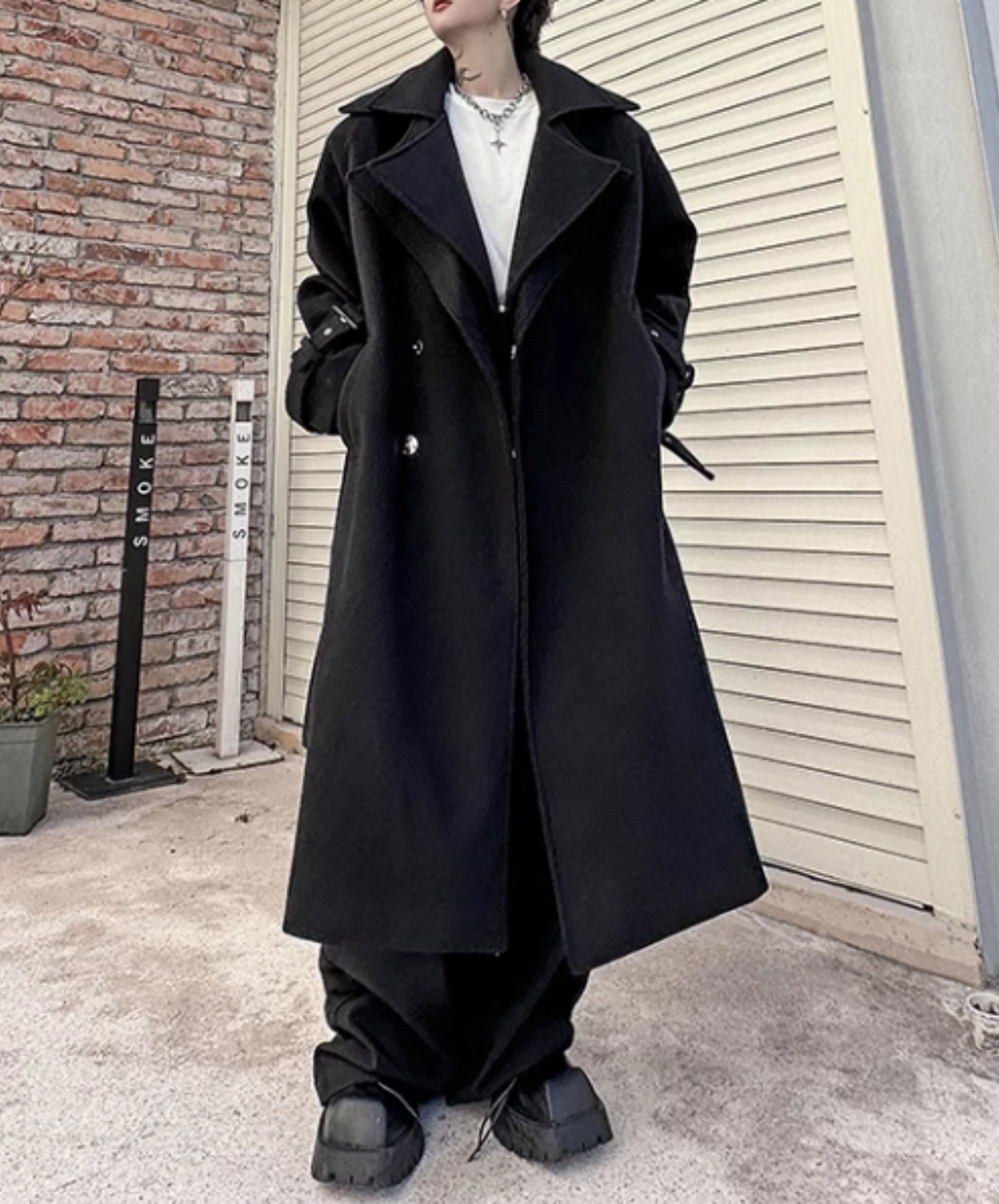 double layered collar long wool coat EN1886