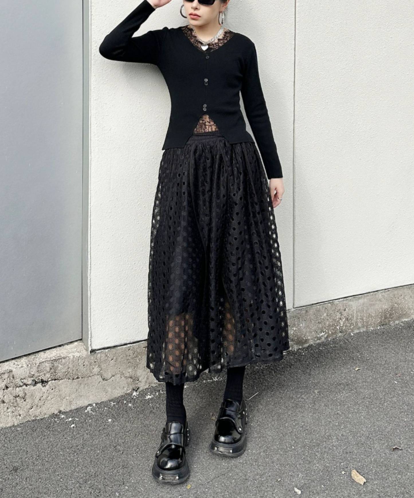 dark eyelet lace a-line skirt EN2335