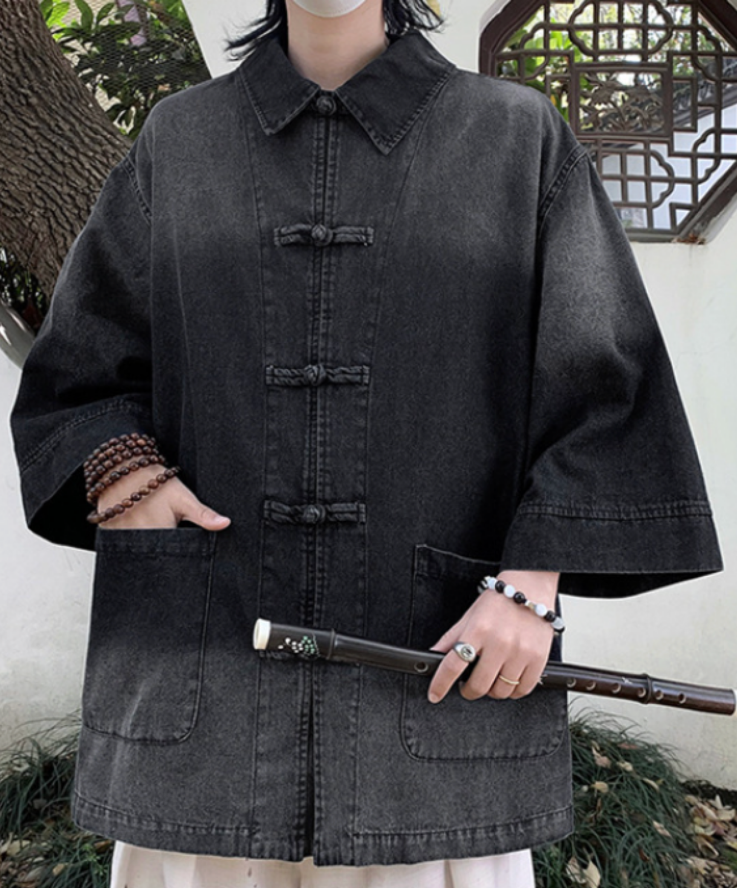 chinese style button gradient shirt EN2780