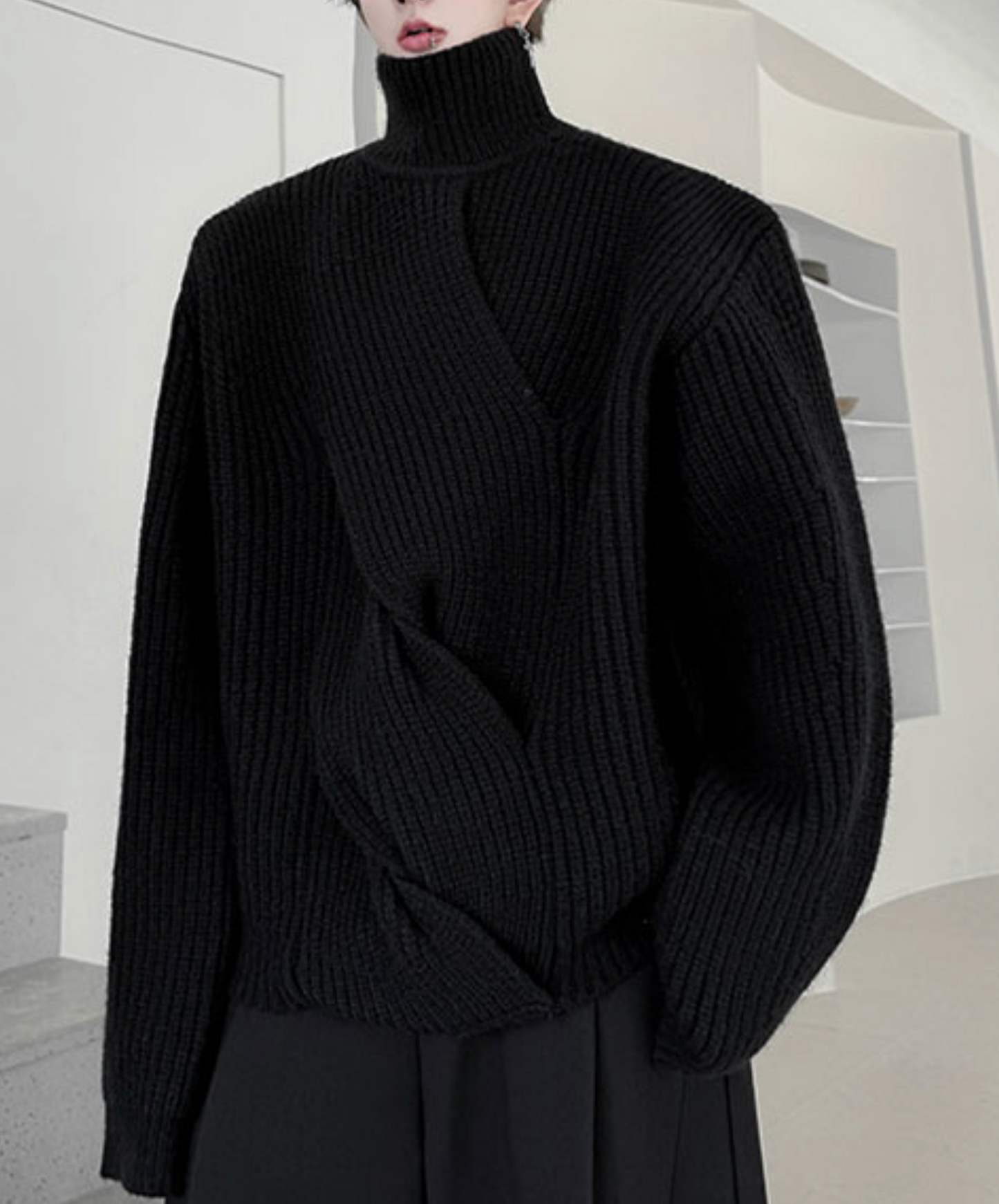 plain twist knit high neck sweater EN2524