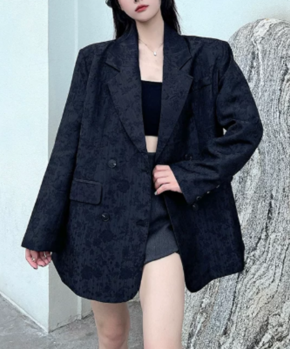 peaked lapel boxy silhouette jacket EN3209