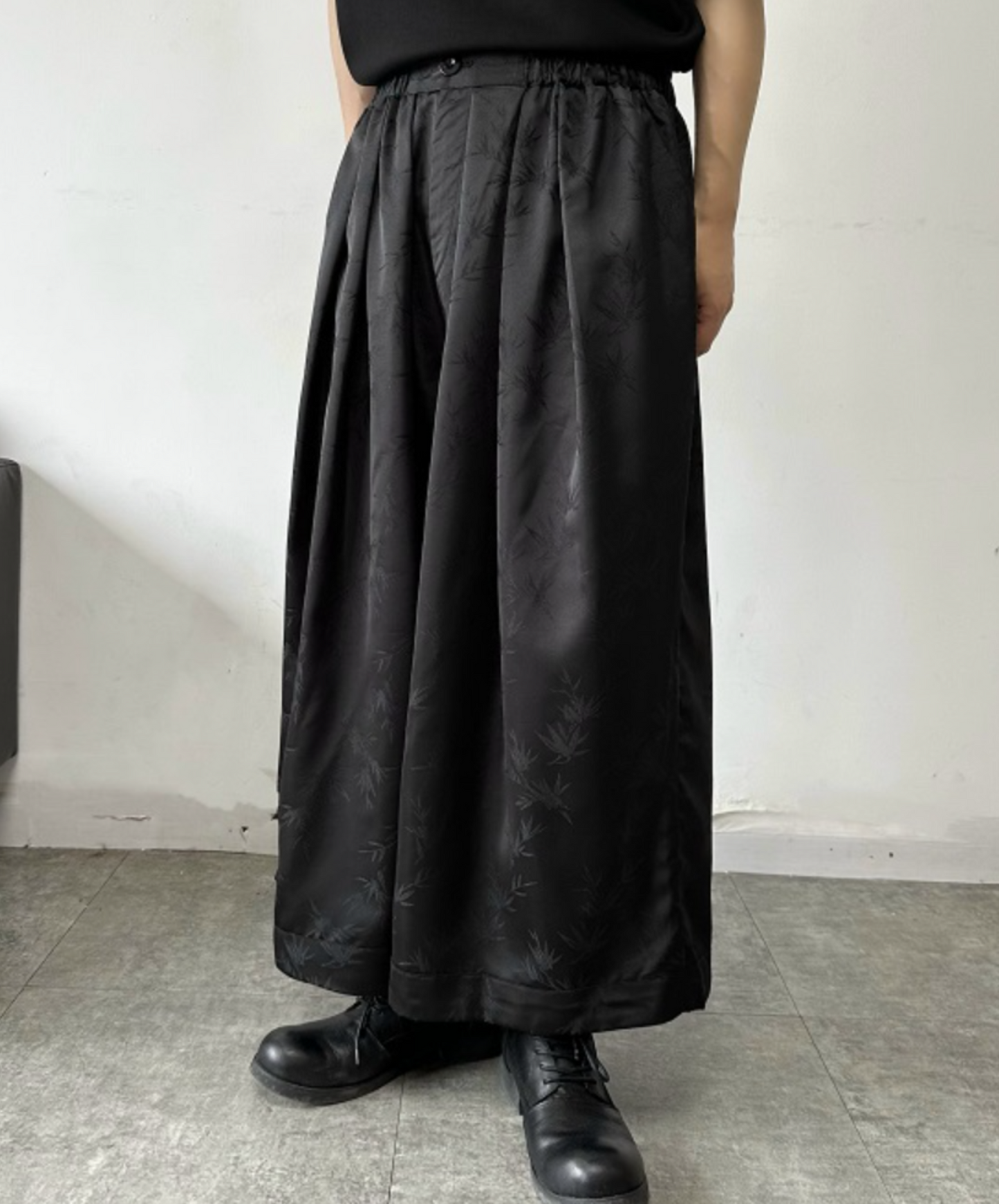 chinese style satin jacquard wide pants EN1767