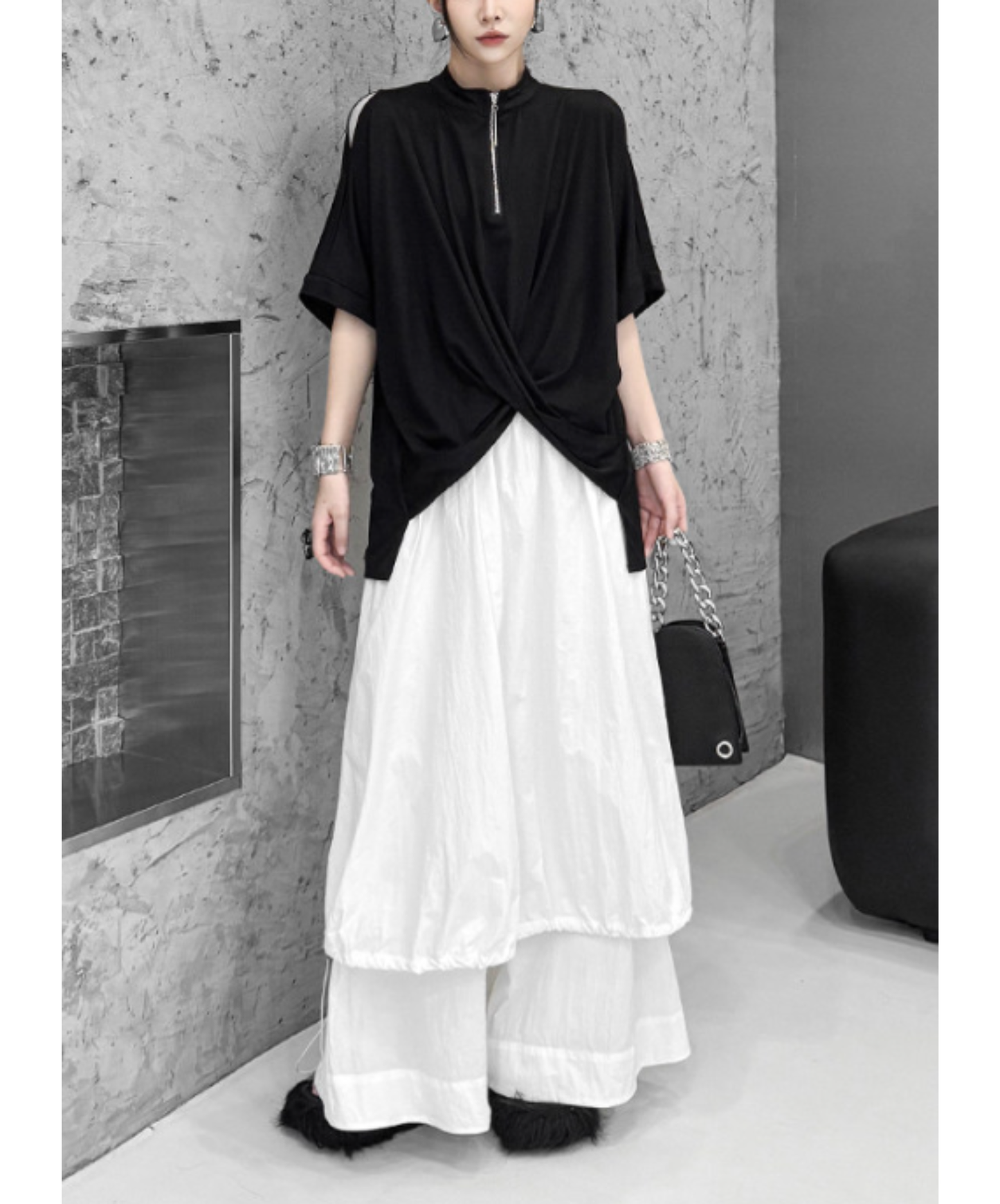 crossover hem zip t-shirt EN2891