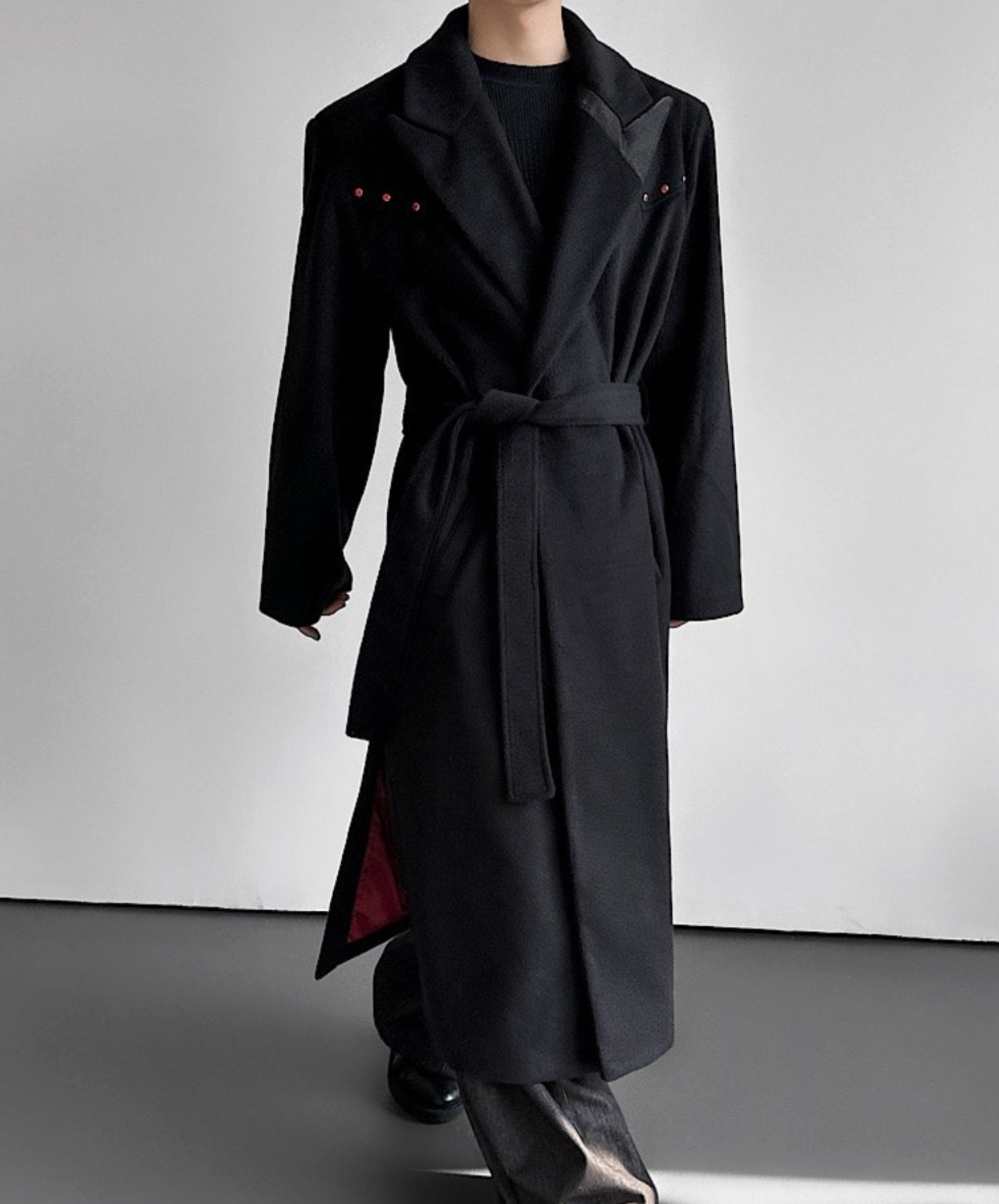 red rhinestone decorated long coat EN2602