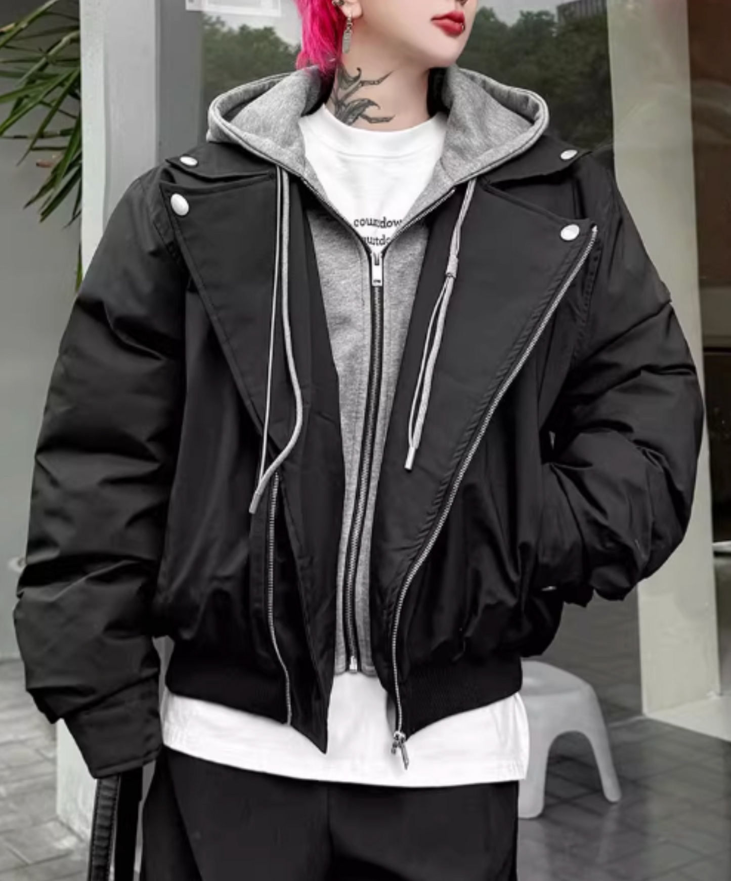 faux two-piece hoodie jacket EN2607