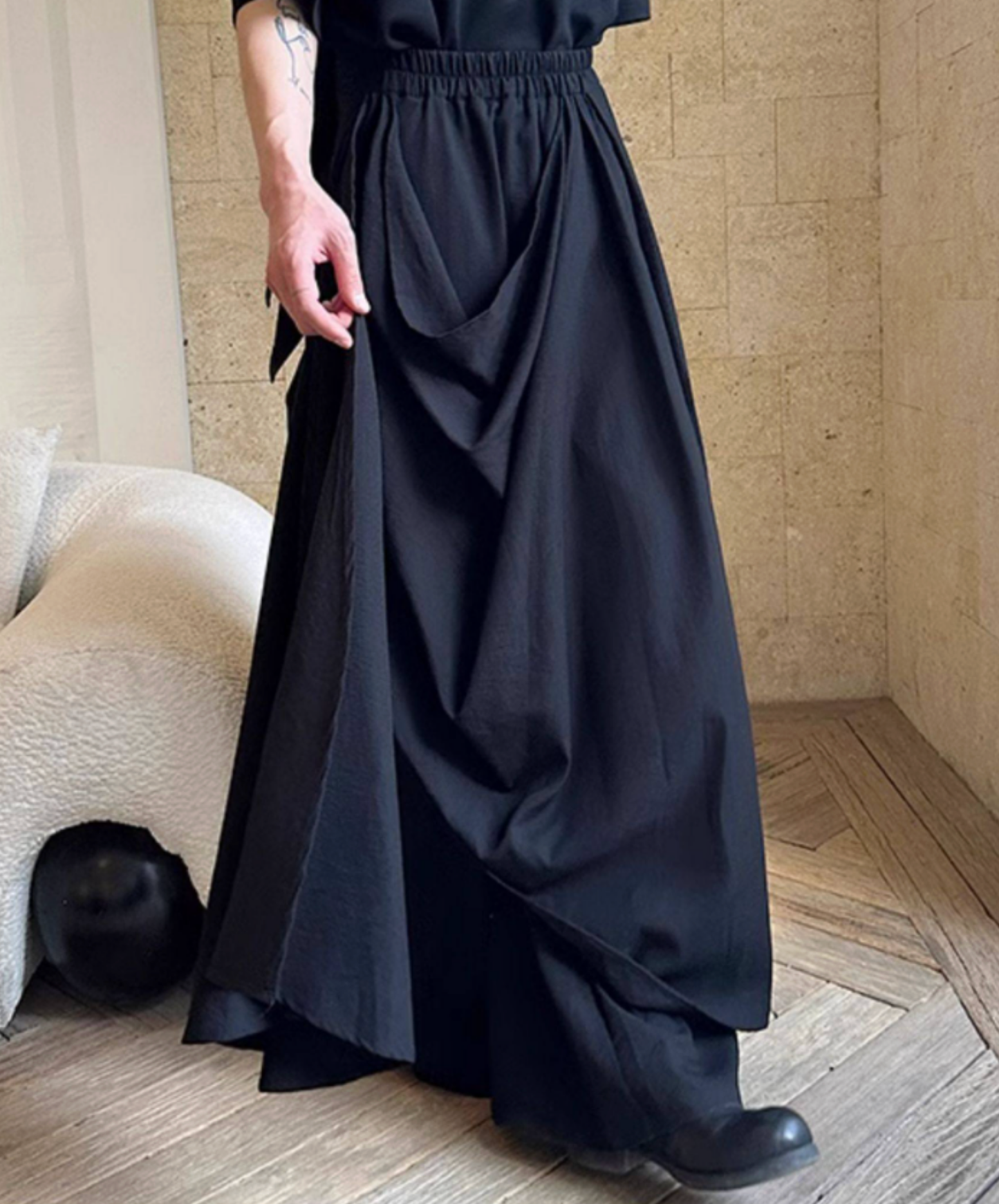 dark draped double skirt pants EN2691
