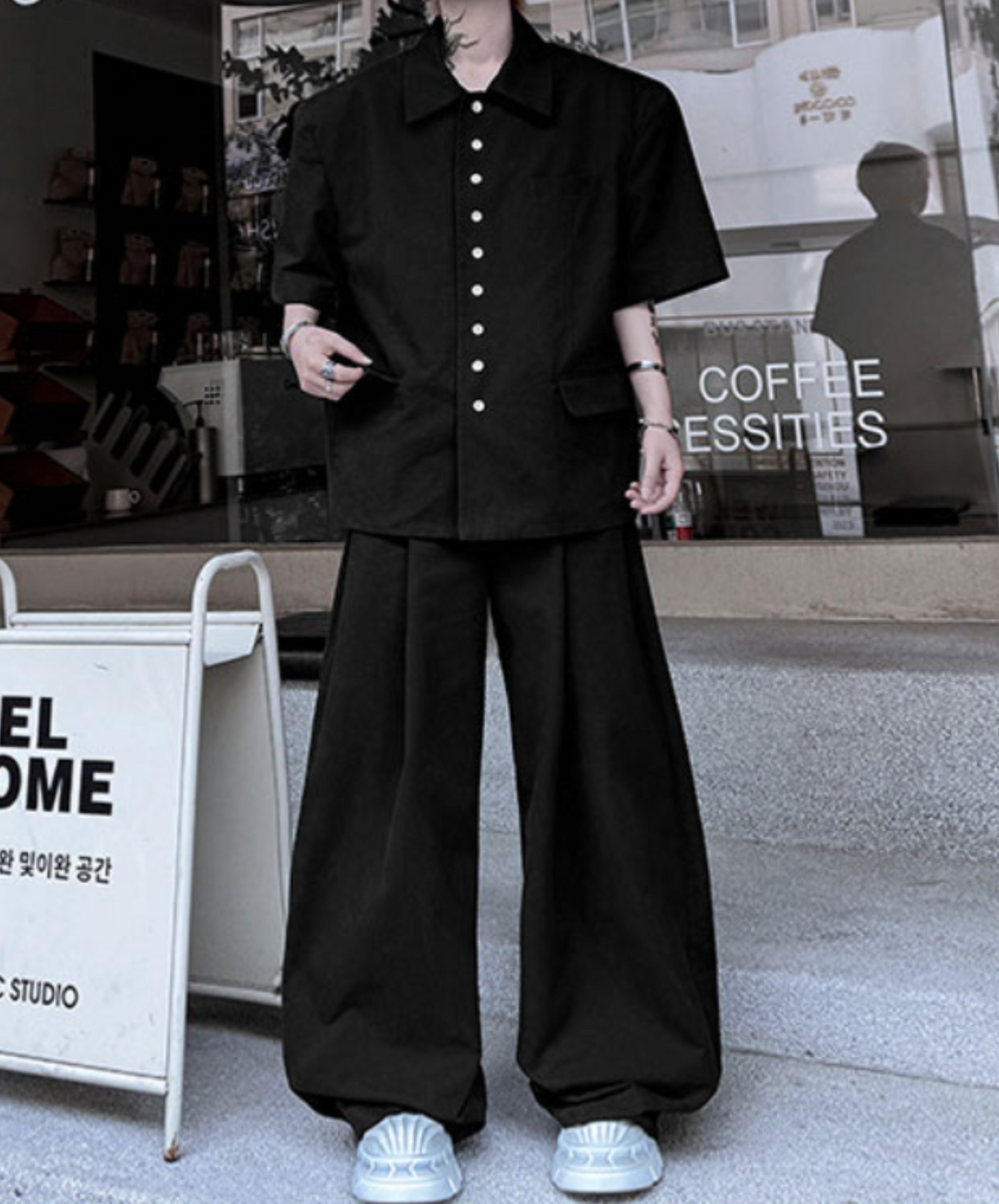 【style75】dark mode outfit set EN2114（shirt + pants set）