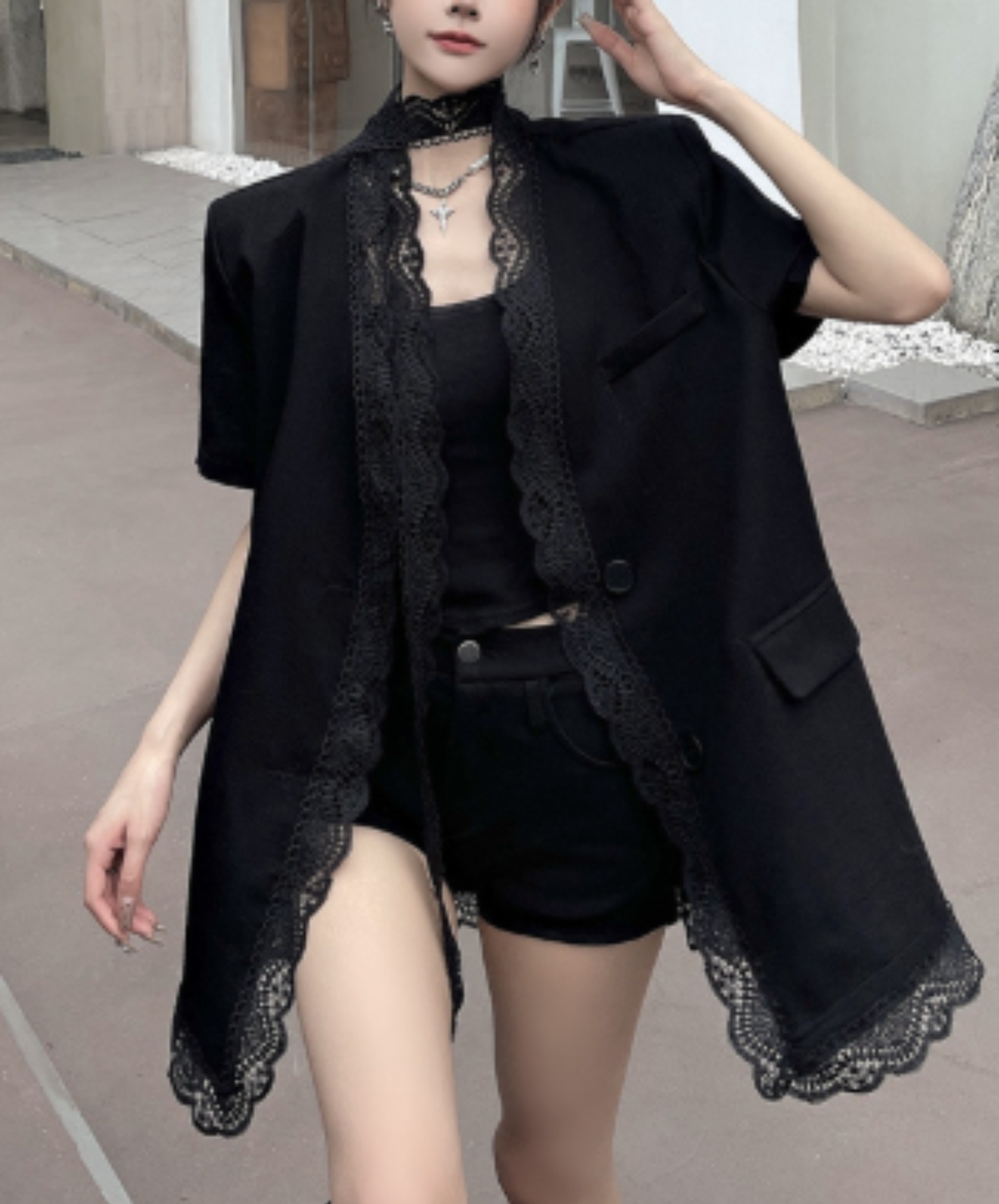 lightweight lace cotton linen jacket EN2965