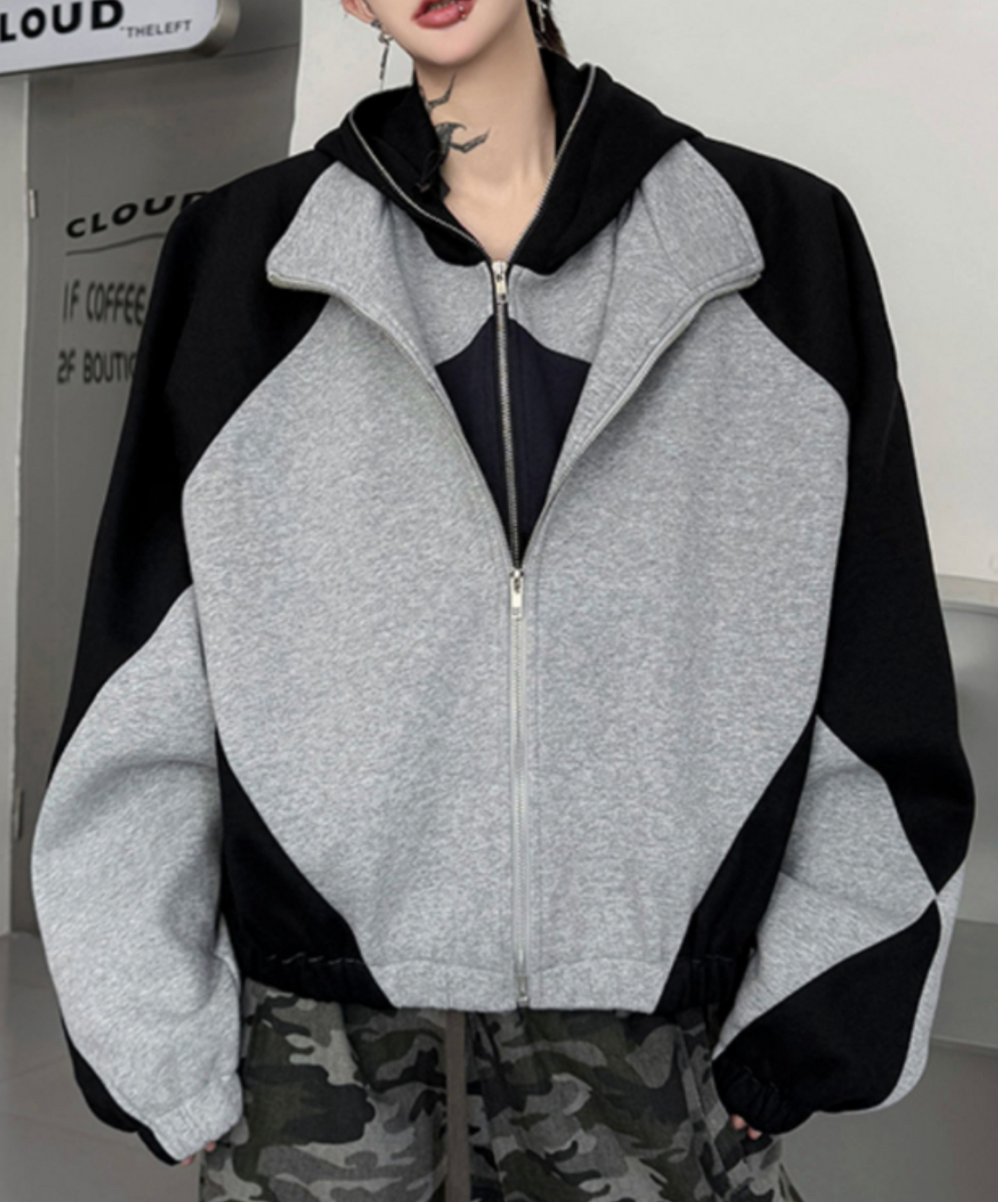 layered patchwork hoodie EN2613