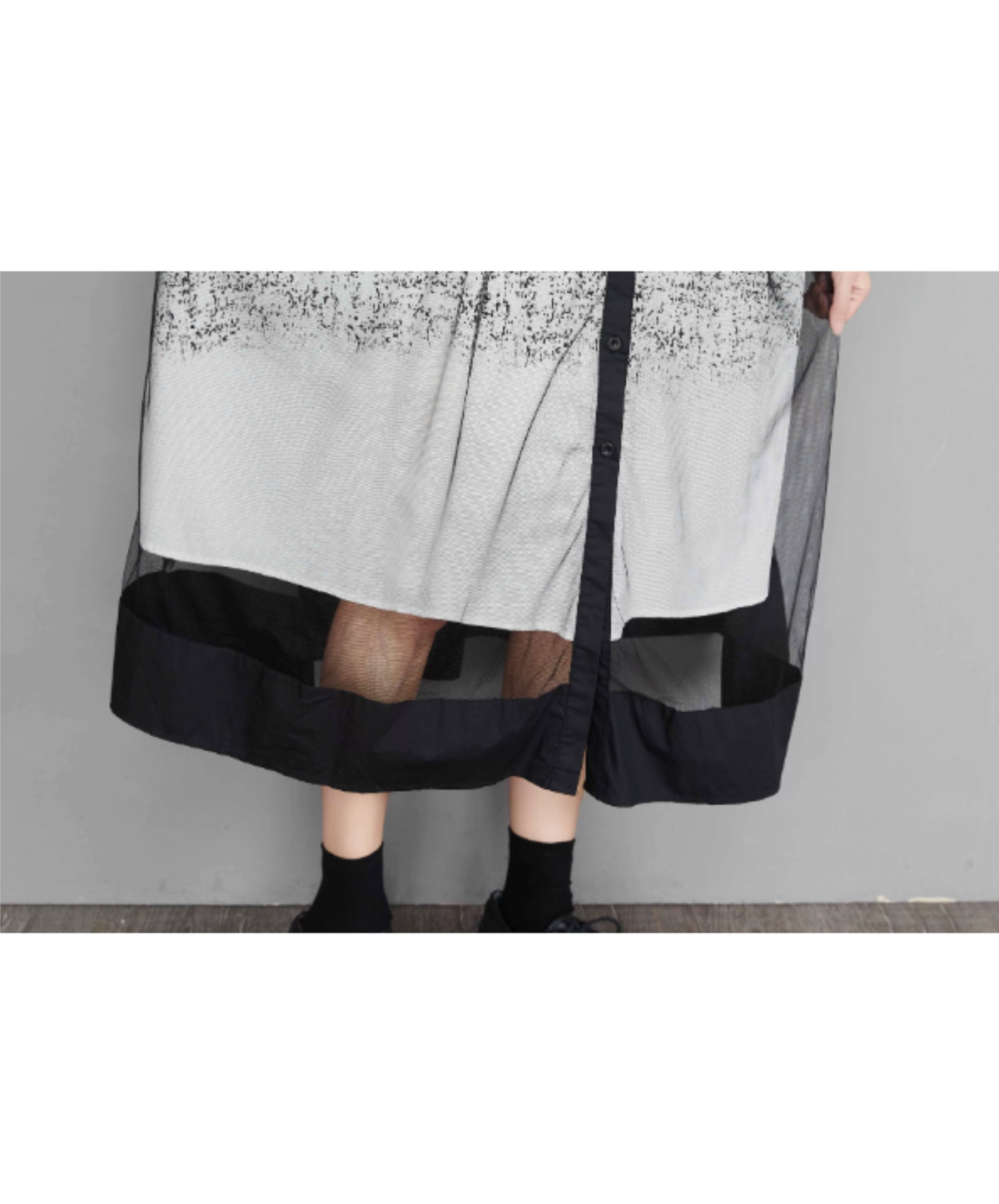 dynamic sheer switching flare long shirt EN3187