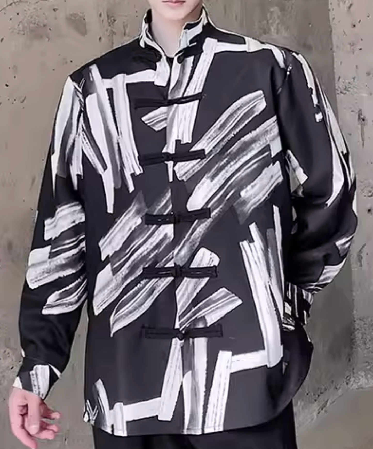splicing print stand collar shirt EN2819