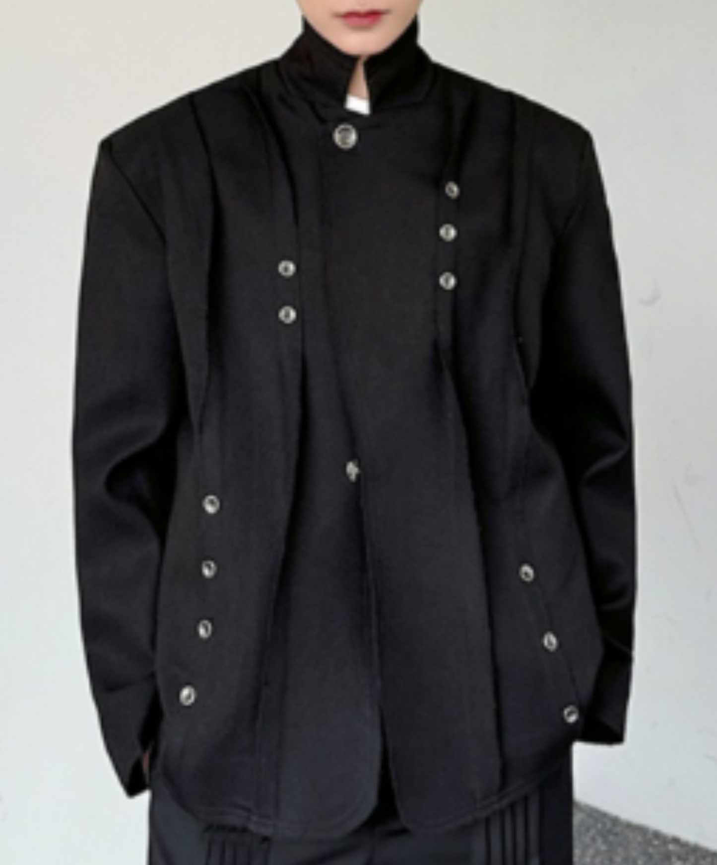 silver rivet embellished stand-up collar jacket EN1996