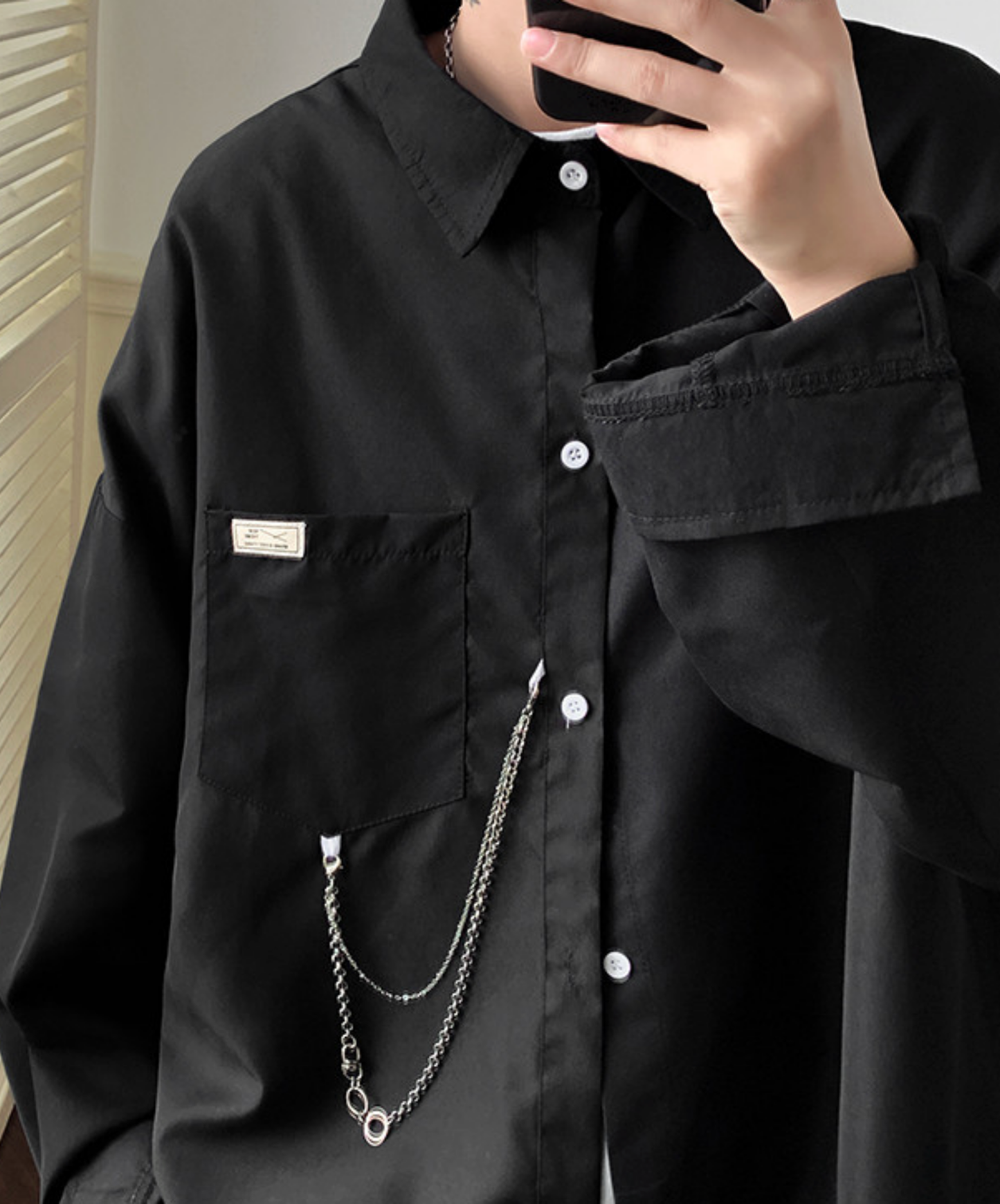 dark chain-decorated oversized shirt EN2761