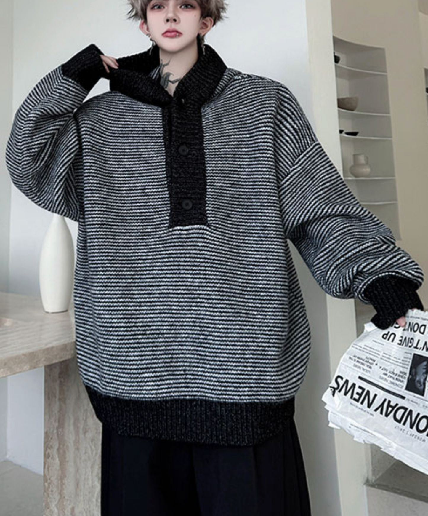 color block border relax hoodie EN2523