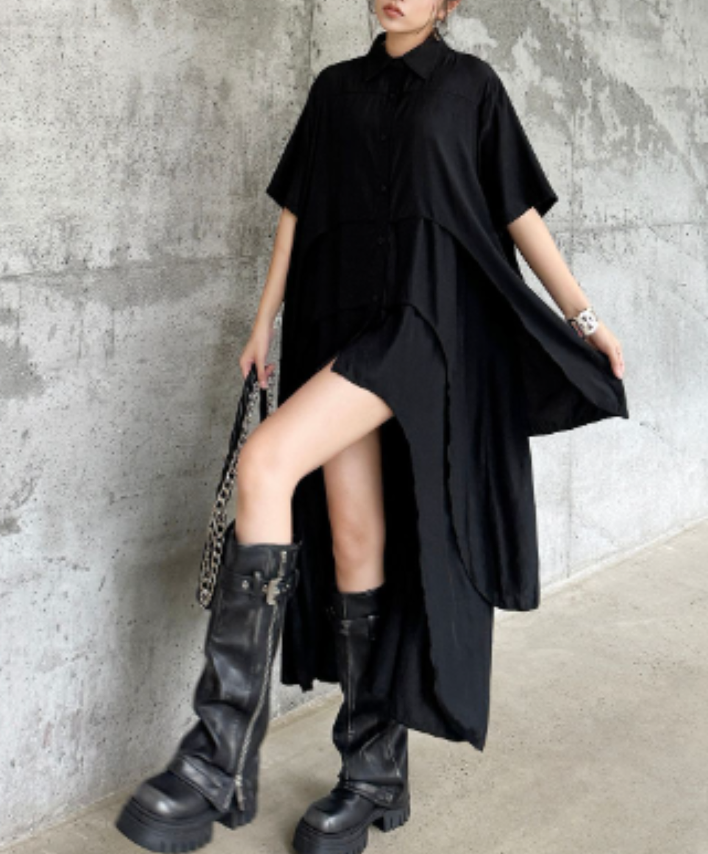 Irregular design short-sleeved long shirt EN2955