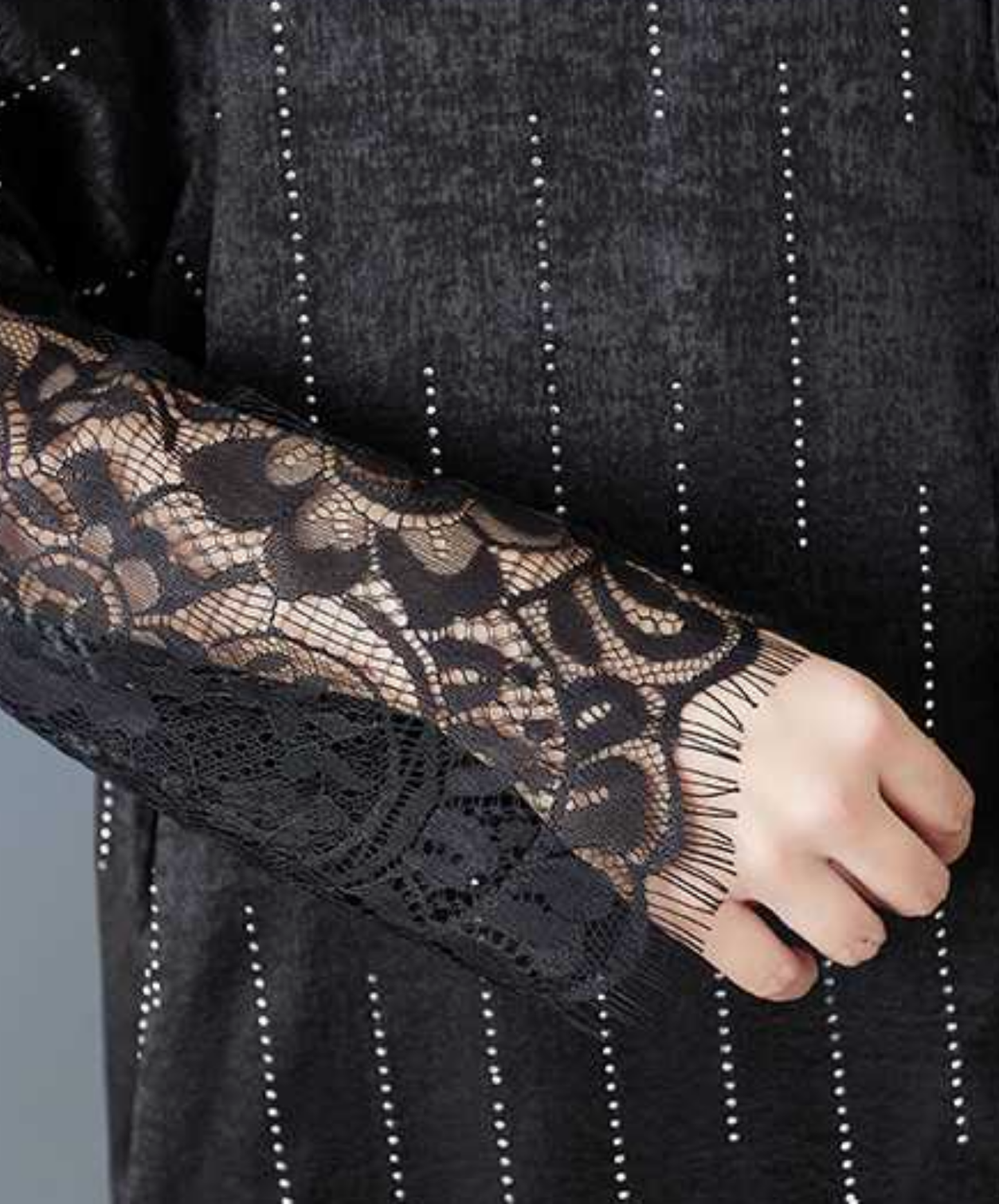 diamond stripe stitch lace long shirt EN2837