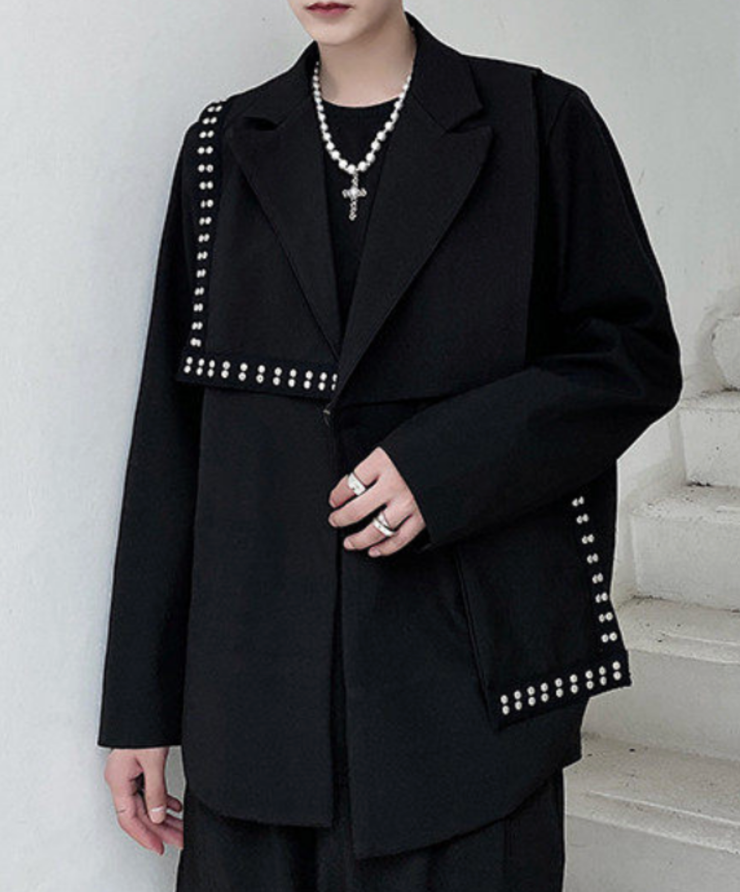 asymmetrical stud decoration jacket EN2667