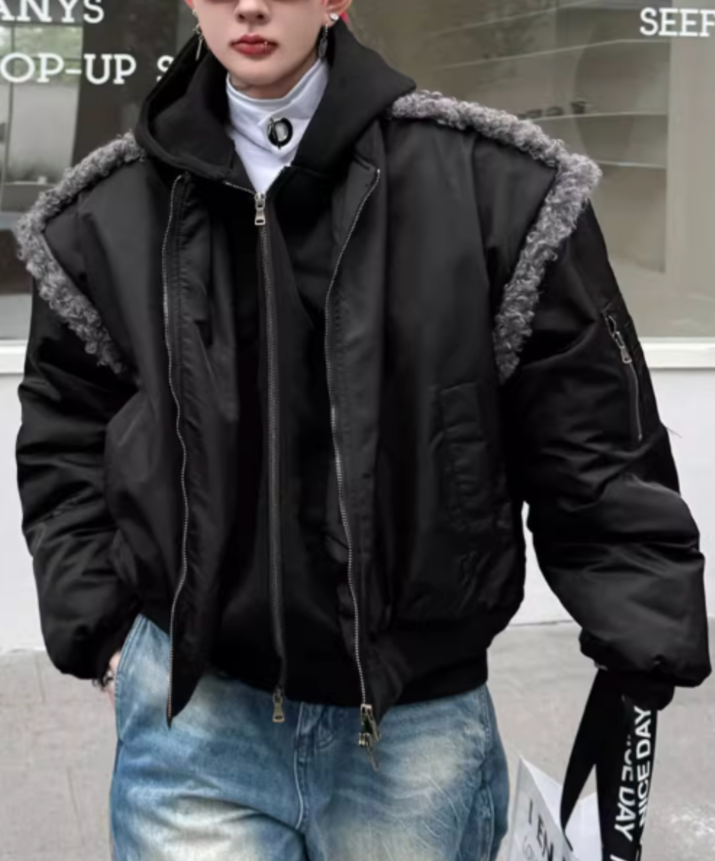 faux fur connection shorts jacket EN2563