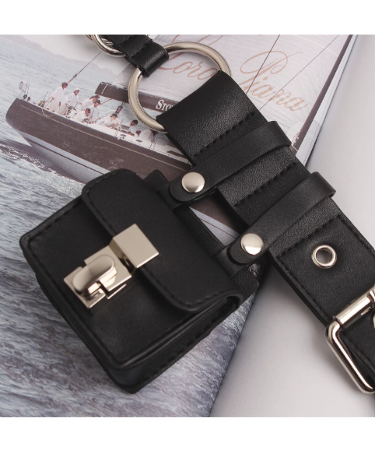 dark micro bag accent ring chain belt EN3215