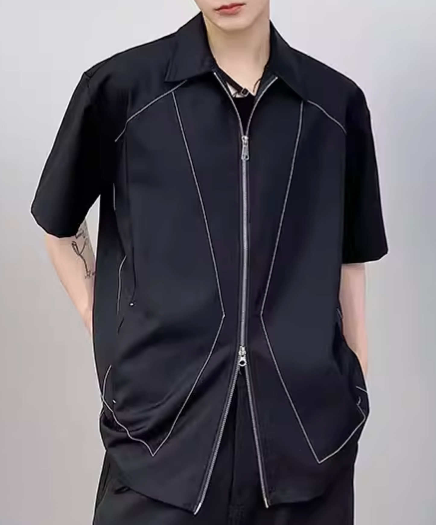unique stitching with zipper shirt EN2812