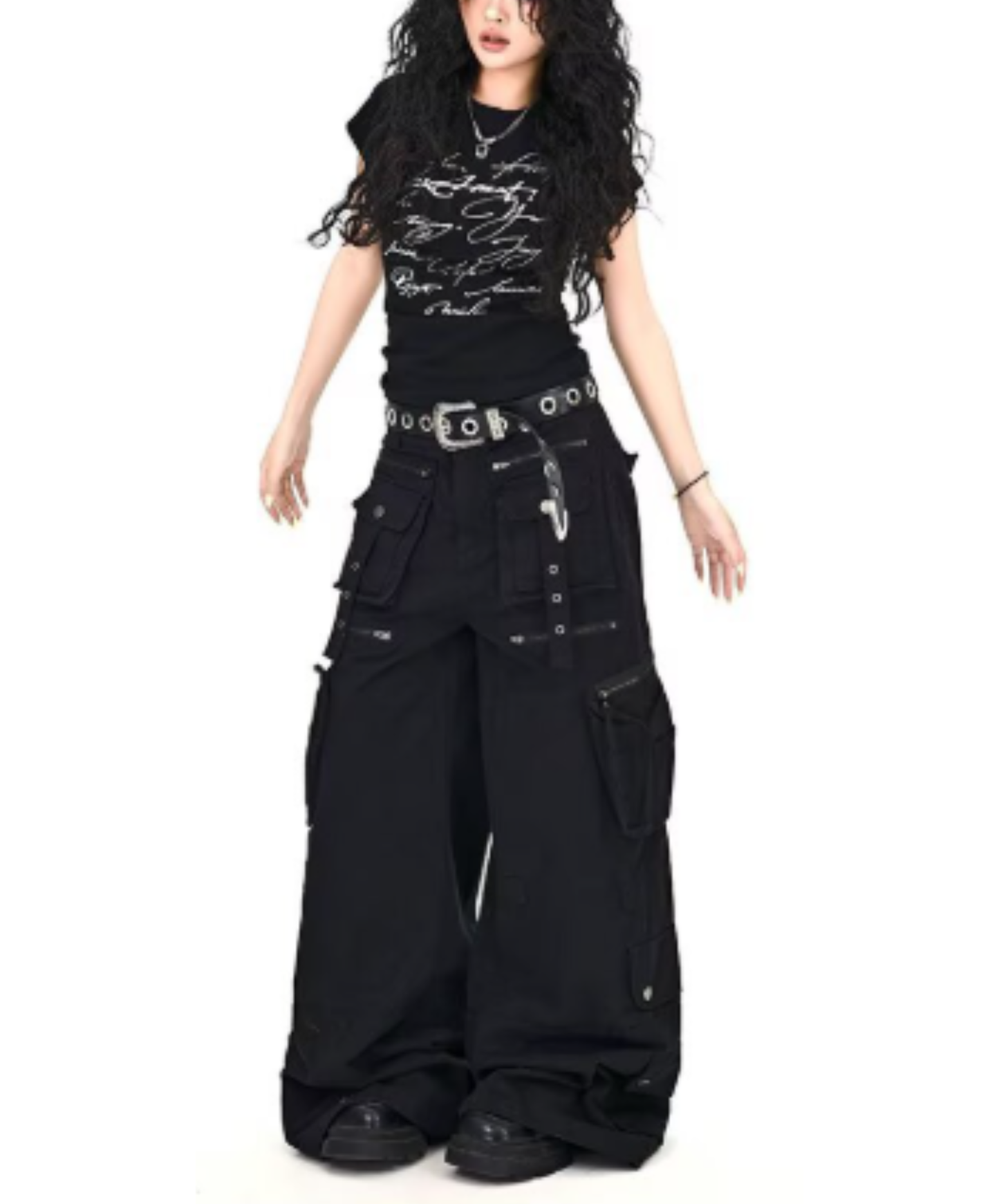 blackwash loose straight hair wide pants EN2911