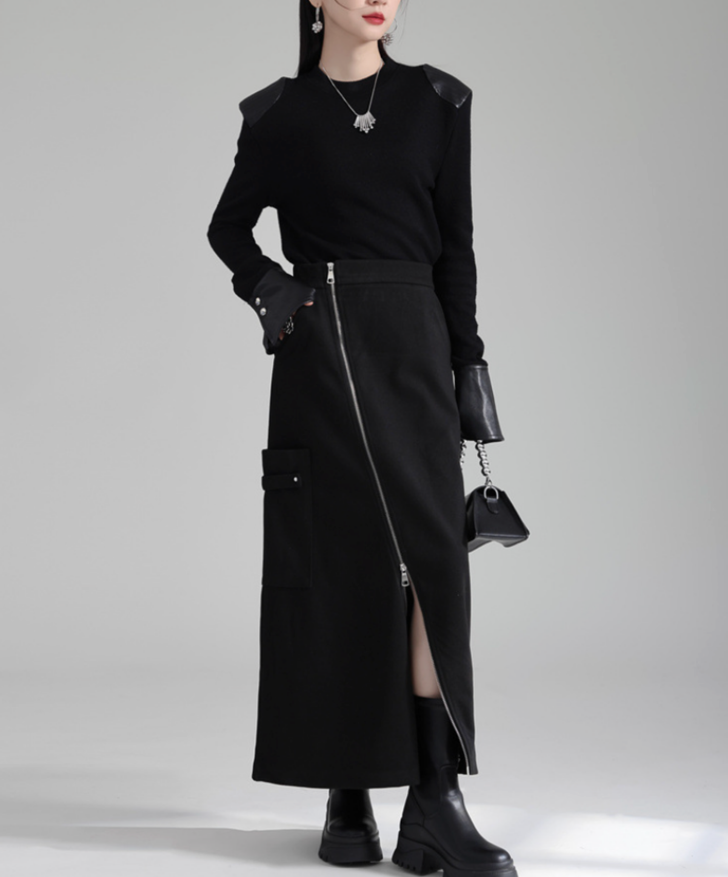 irregular zipper velvet skirt EN2732