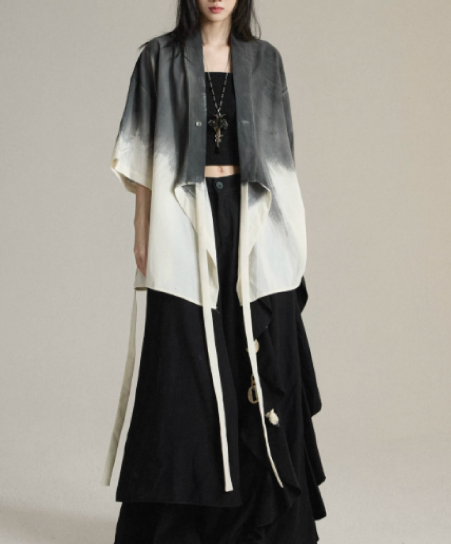 tie-dye print with waist tie jacket EN3010