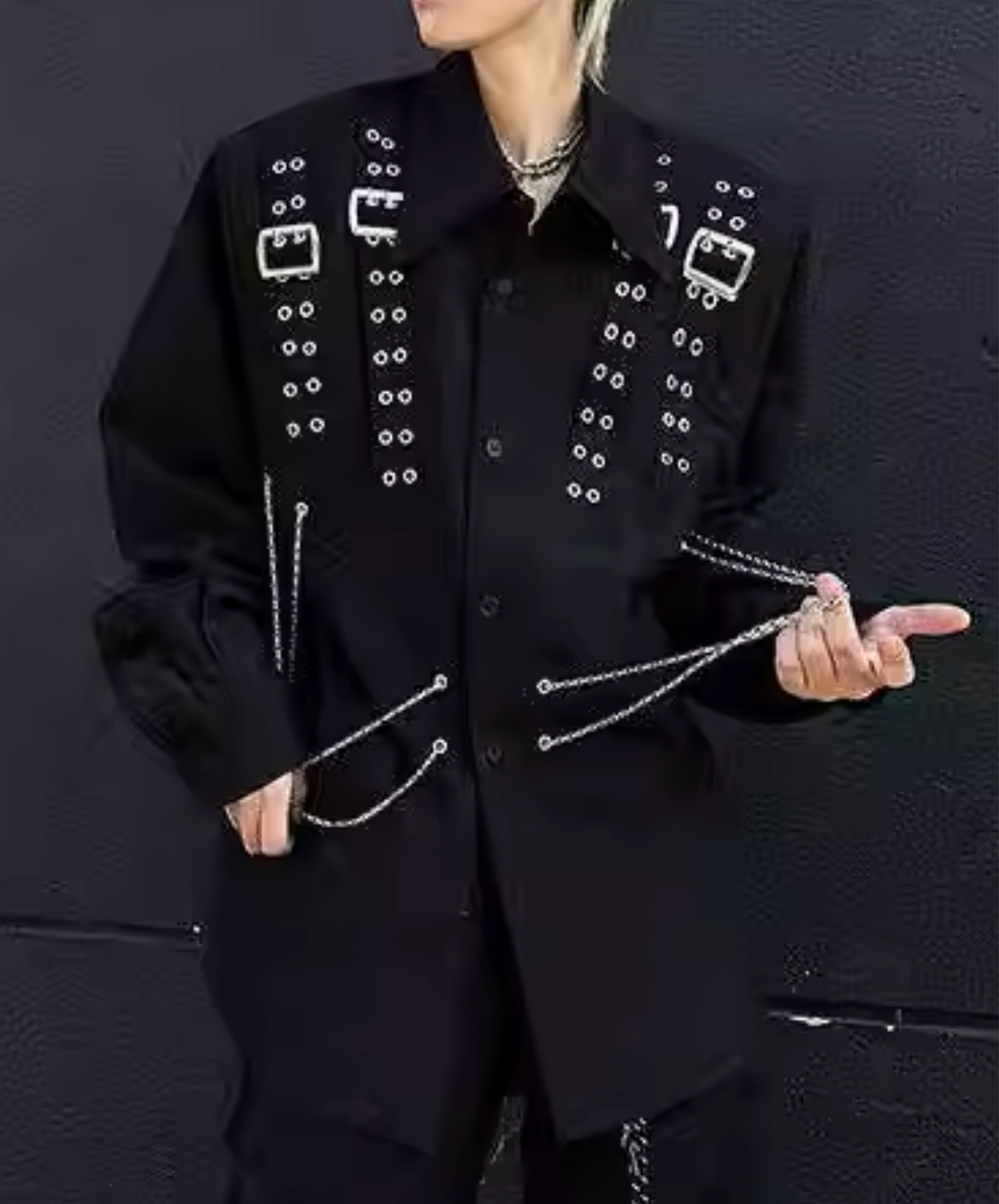 dark belt and chain decoration shirt EN2796