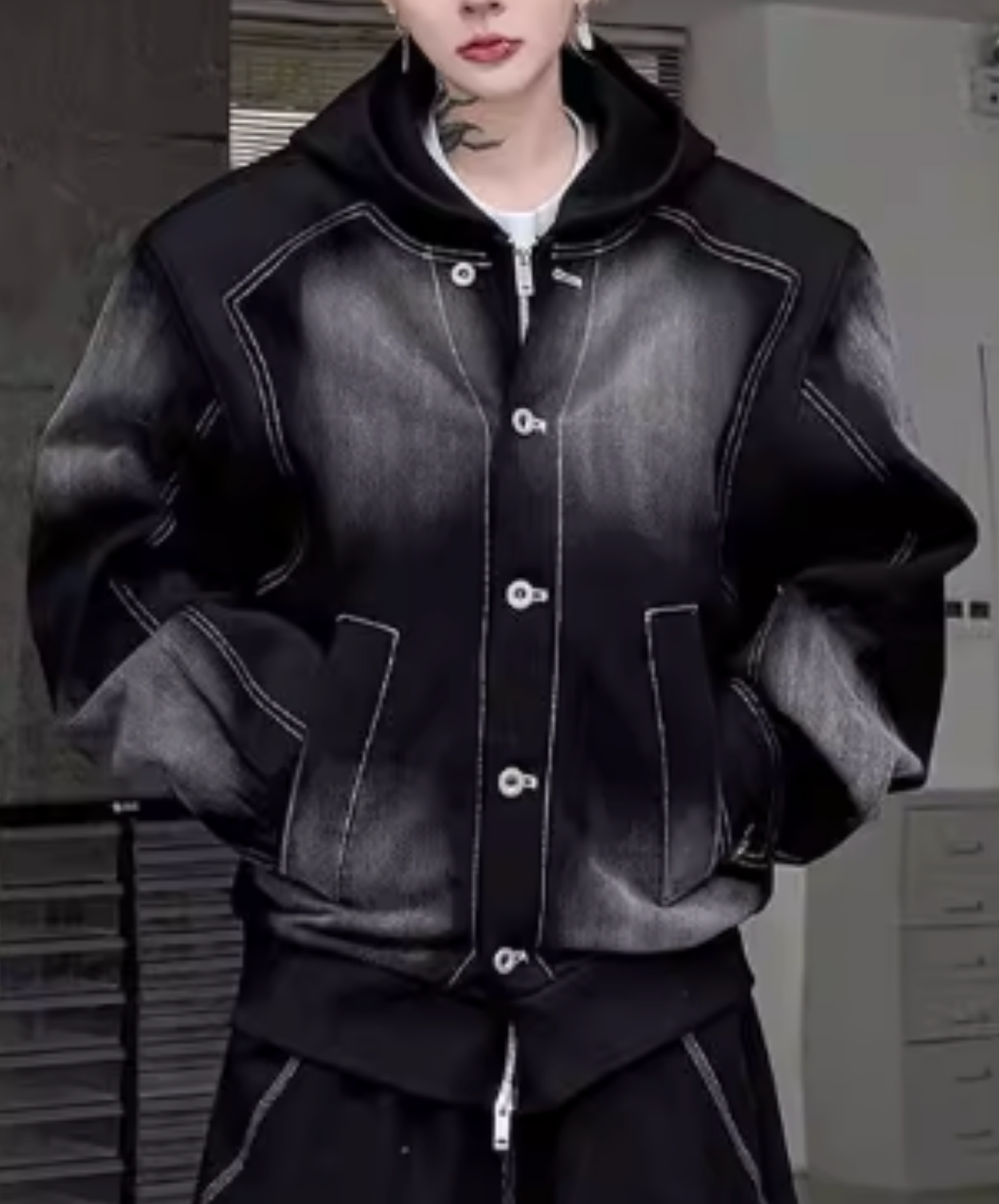 american retro patchwork denim hoodie EN2717