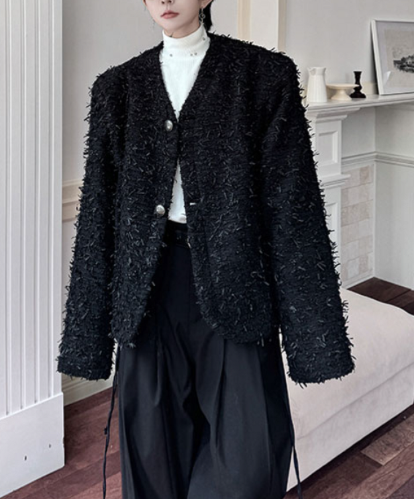 short fur collarless jacket EN1868