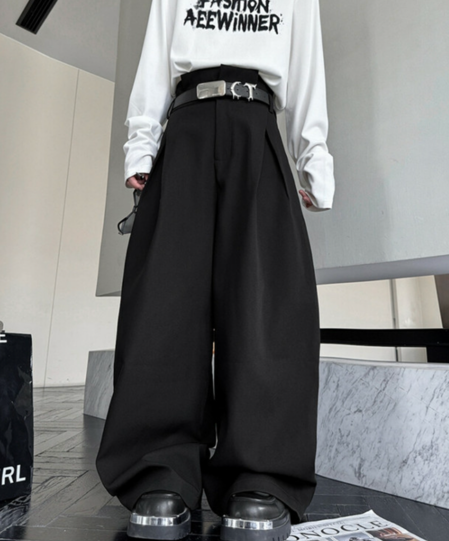 smooth drape texture wide pants EN2339