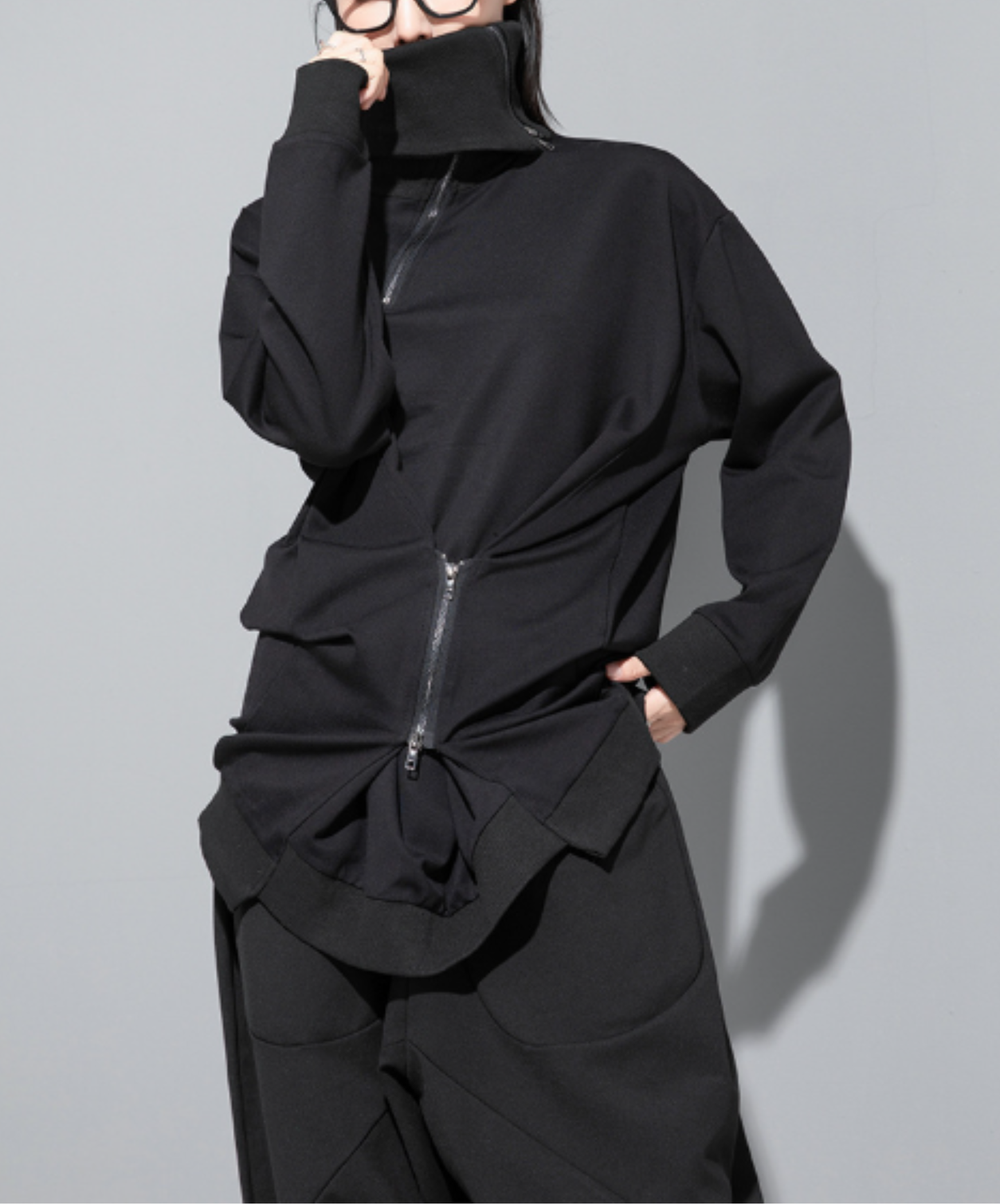 dark extra-high neck zipper sweatshirt EN3120