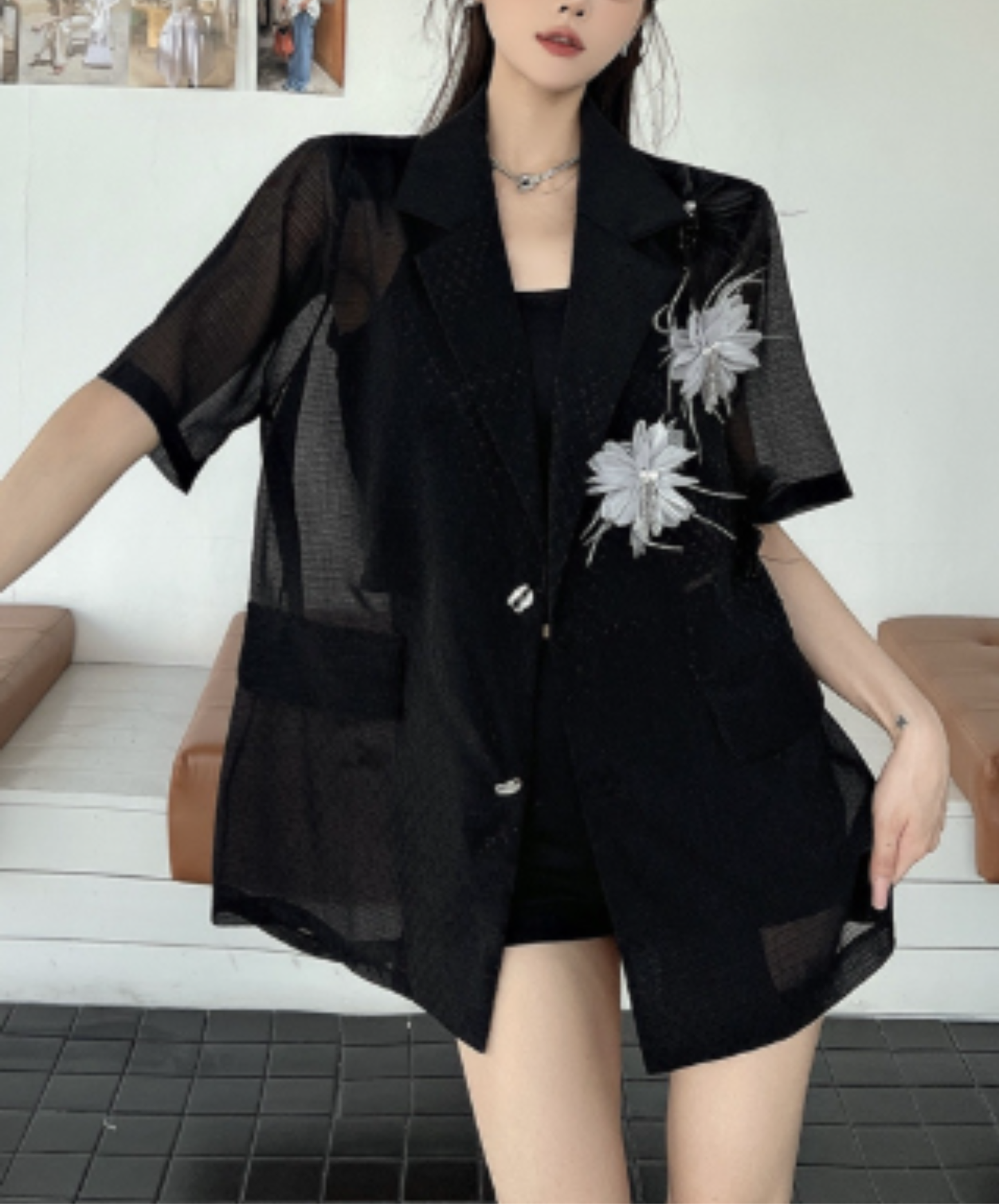 sparkling floral mesh lightweight jacket EN2915