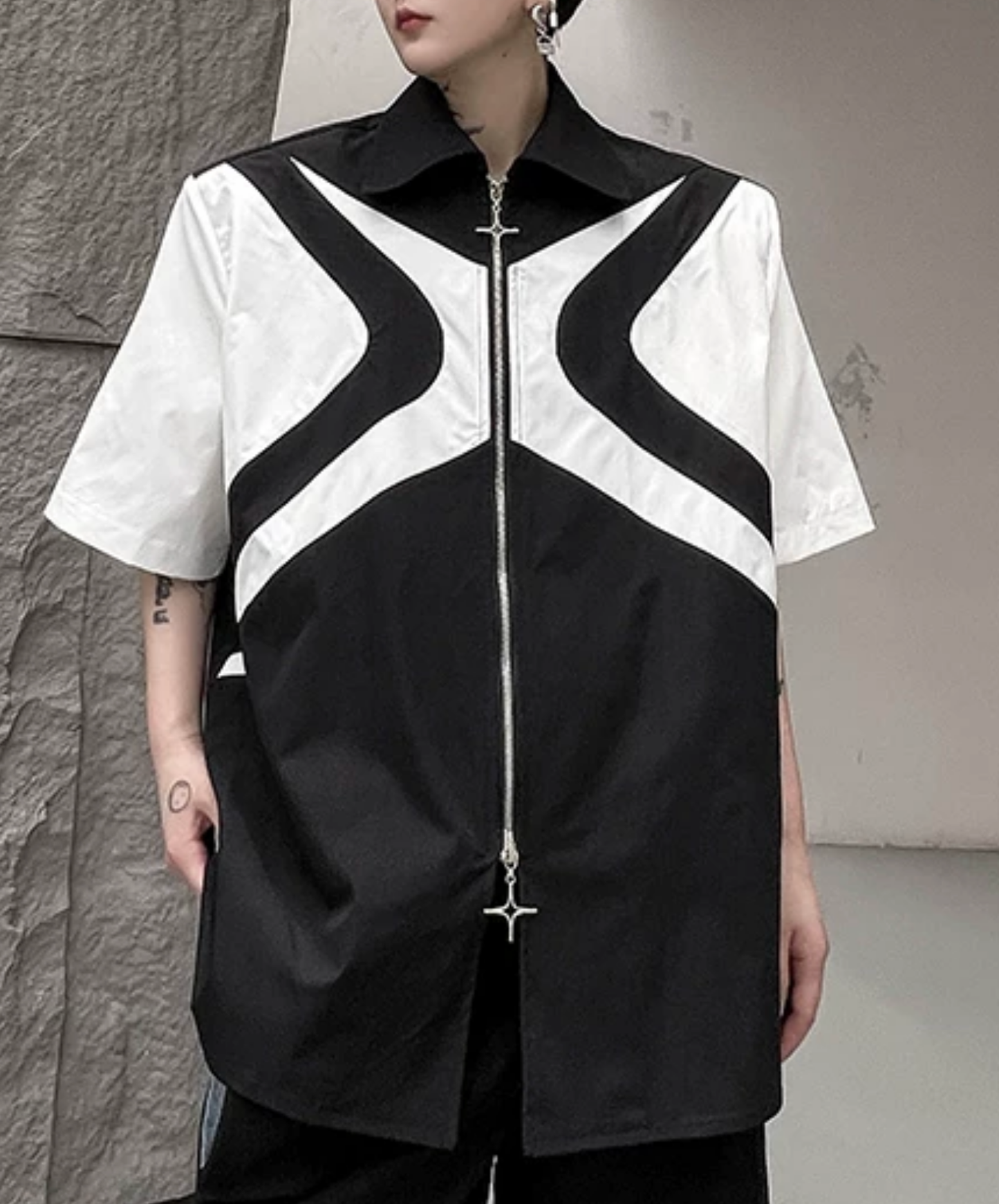 dark double zipper x design shirt EN2865
