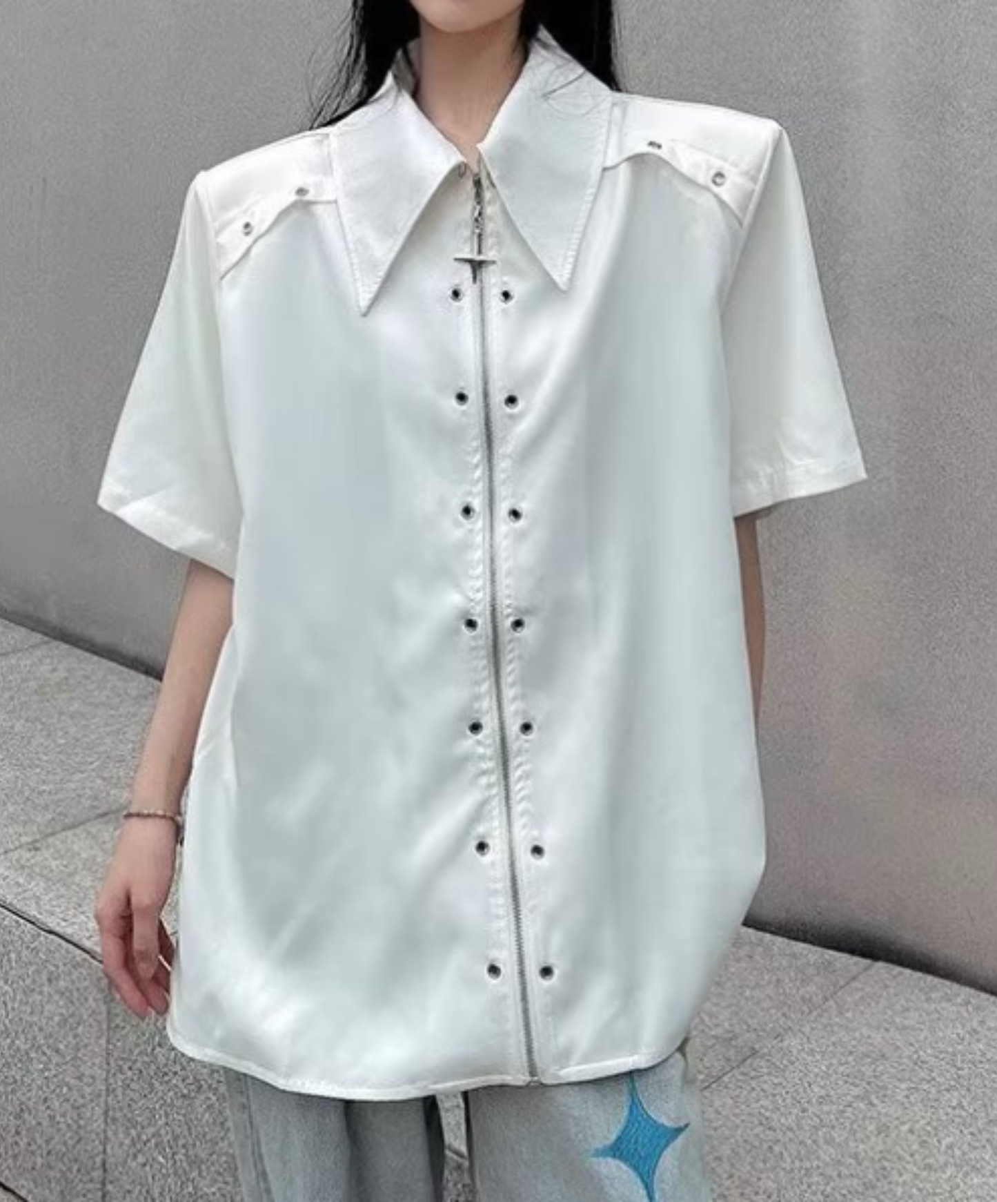 metal hole zipper shirt EN2883