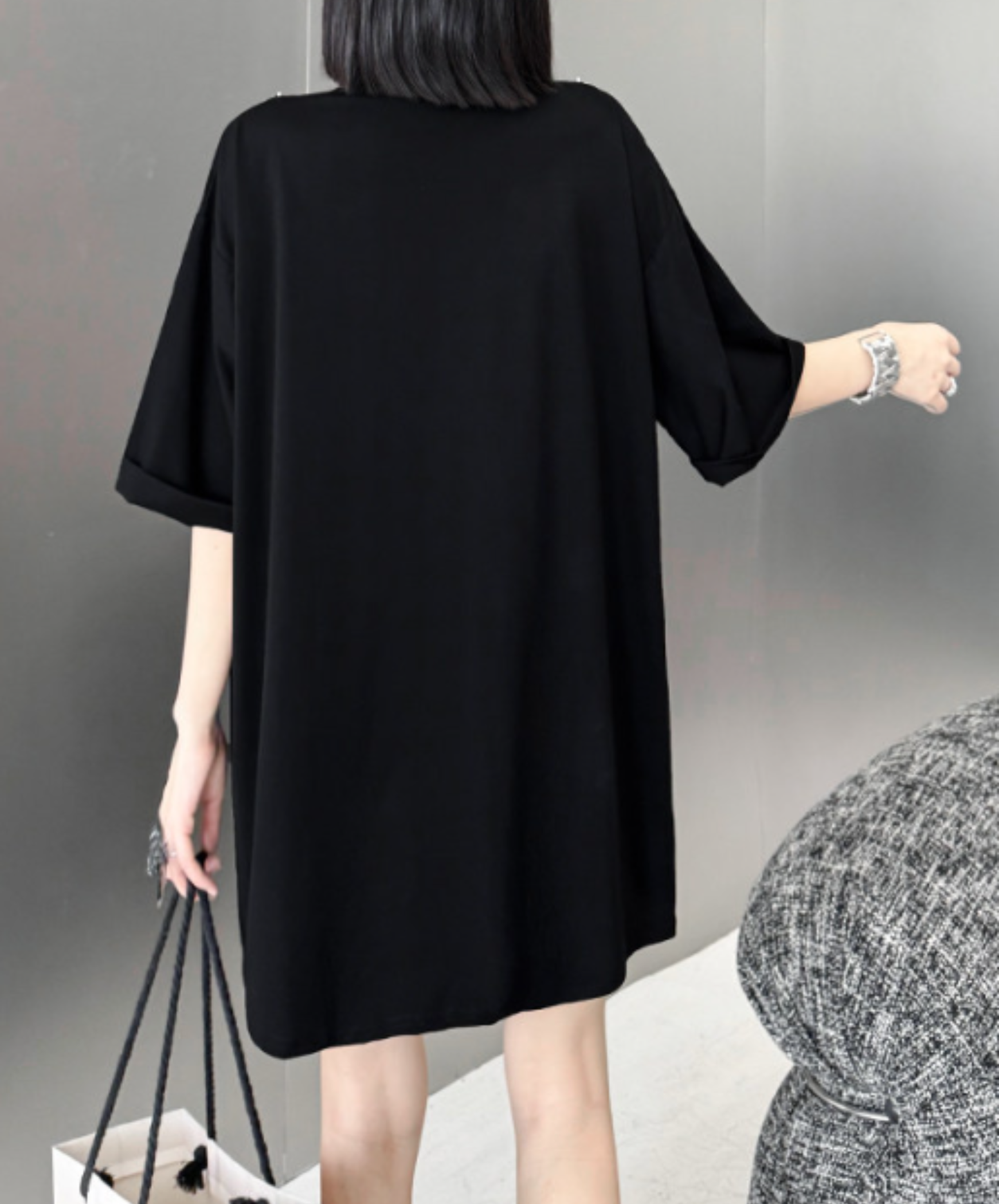 dark off-shoulder zipper t-shirt EN2908