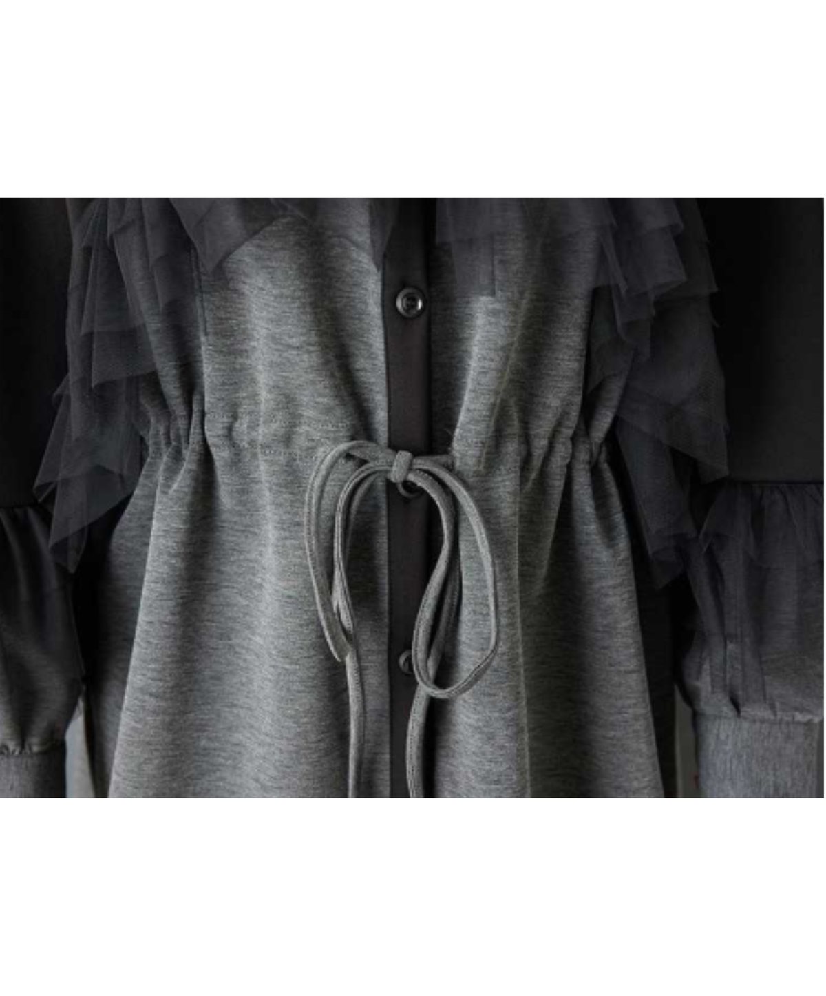 drawstring design tulle ruffle detailing long shirt EN3234