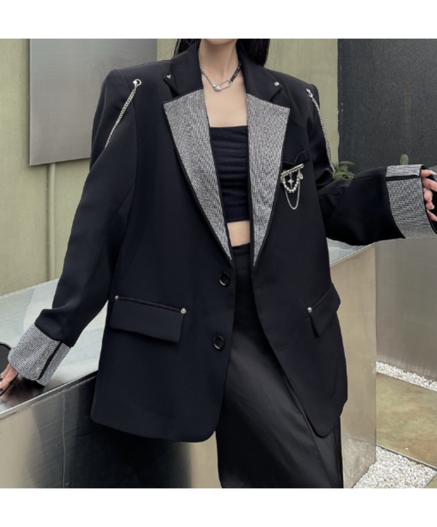 metallic-like chain decoration jacket EN1985