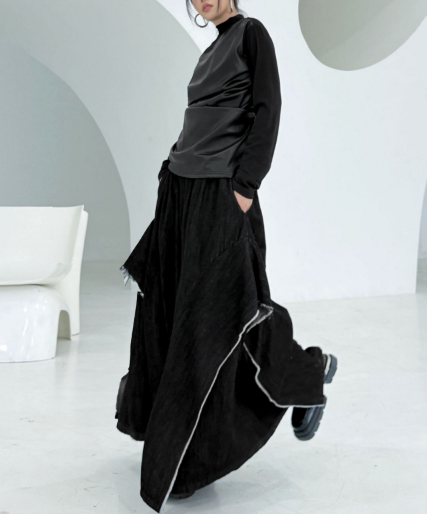 american patchwork high waist wide pants EN2781