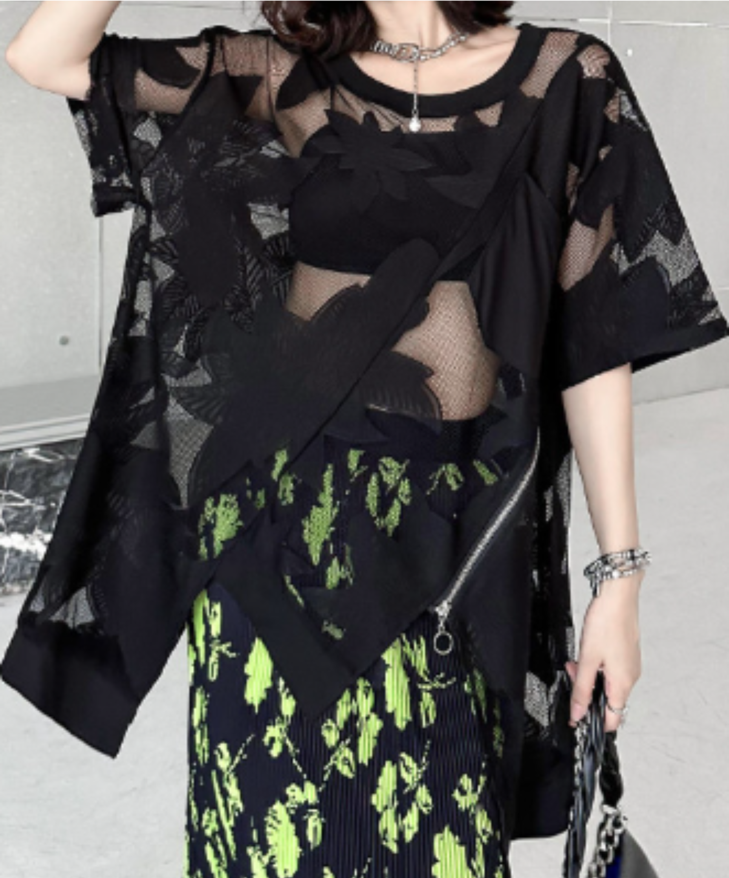 dark heavy jacquard asymmetrical t-shirt EN2984