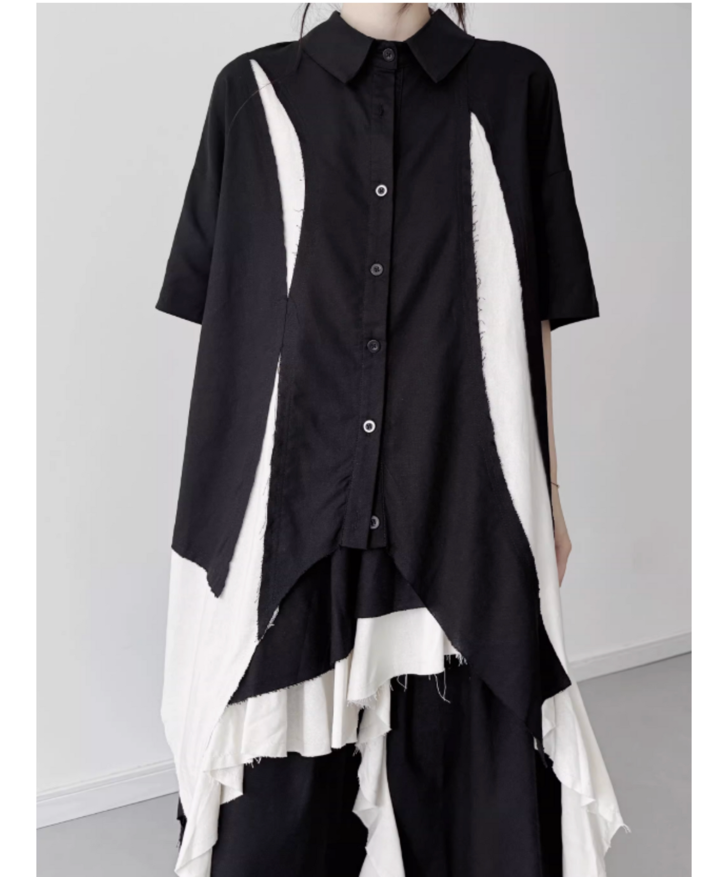dark Irregular color block short-sleeved shirt EN2809