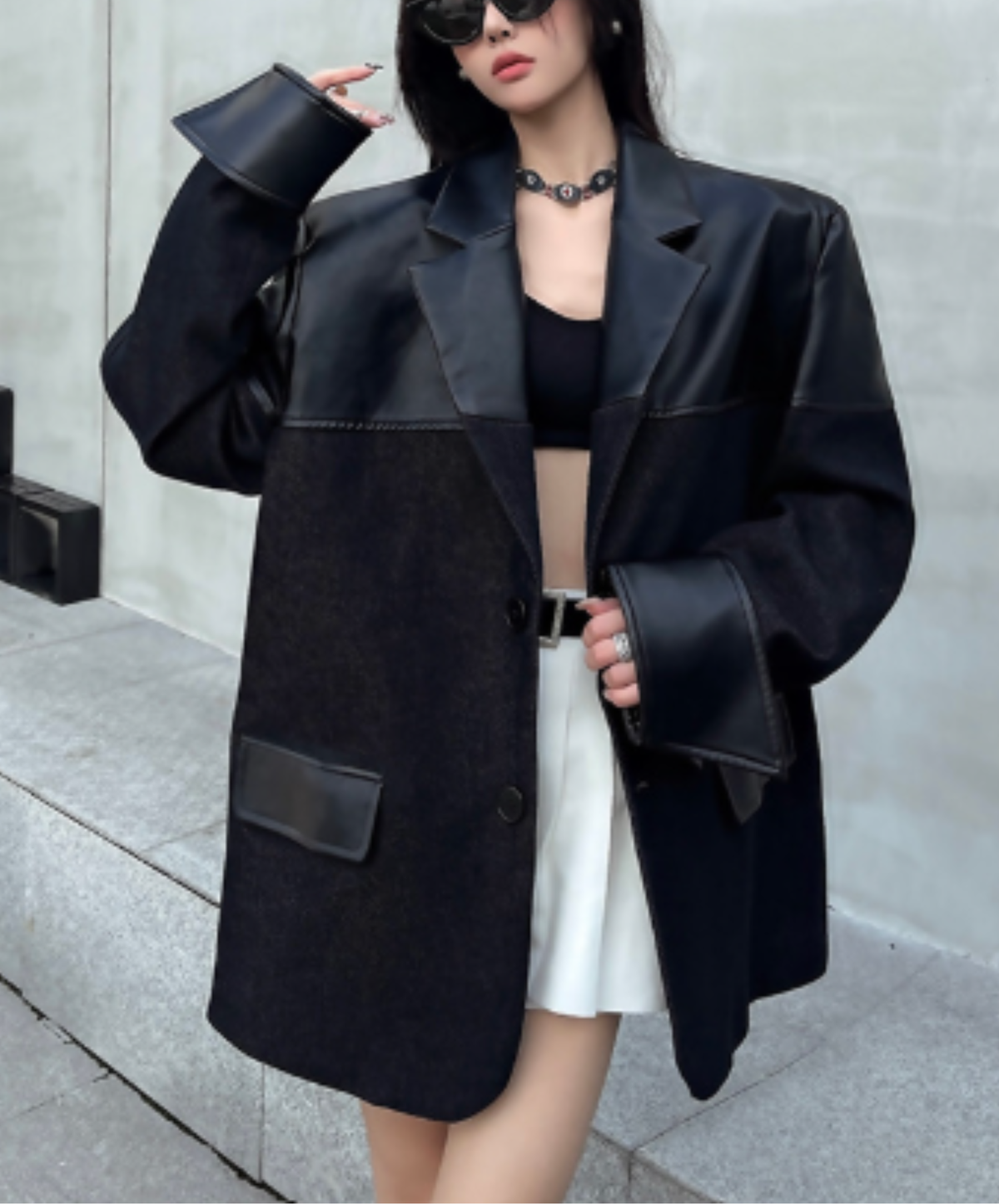 oversized fit with mixed-material paneling jacket EN3163