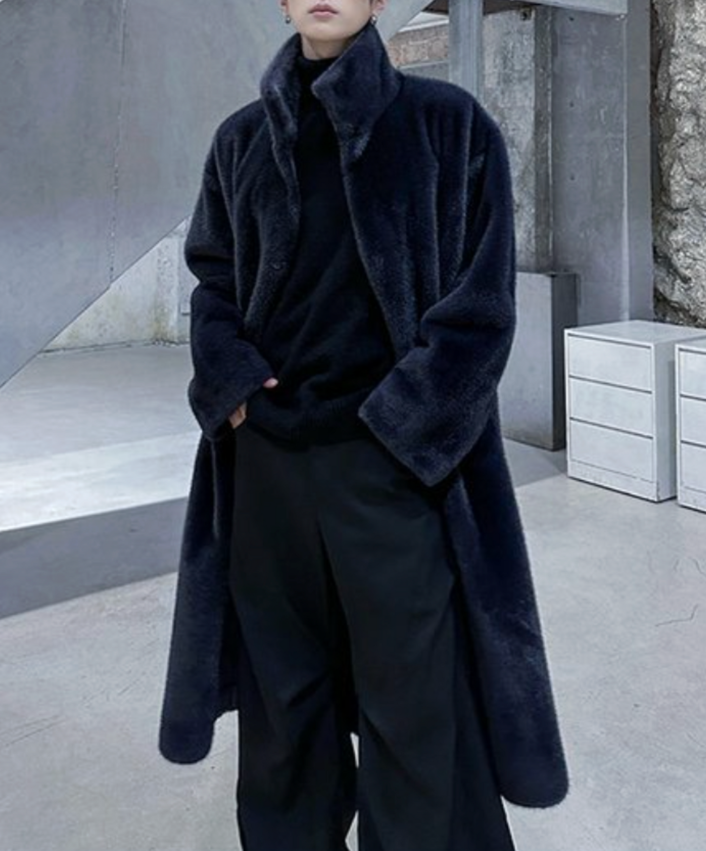 stand collar faux mink fur coat EN2573