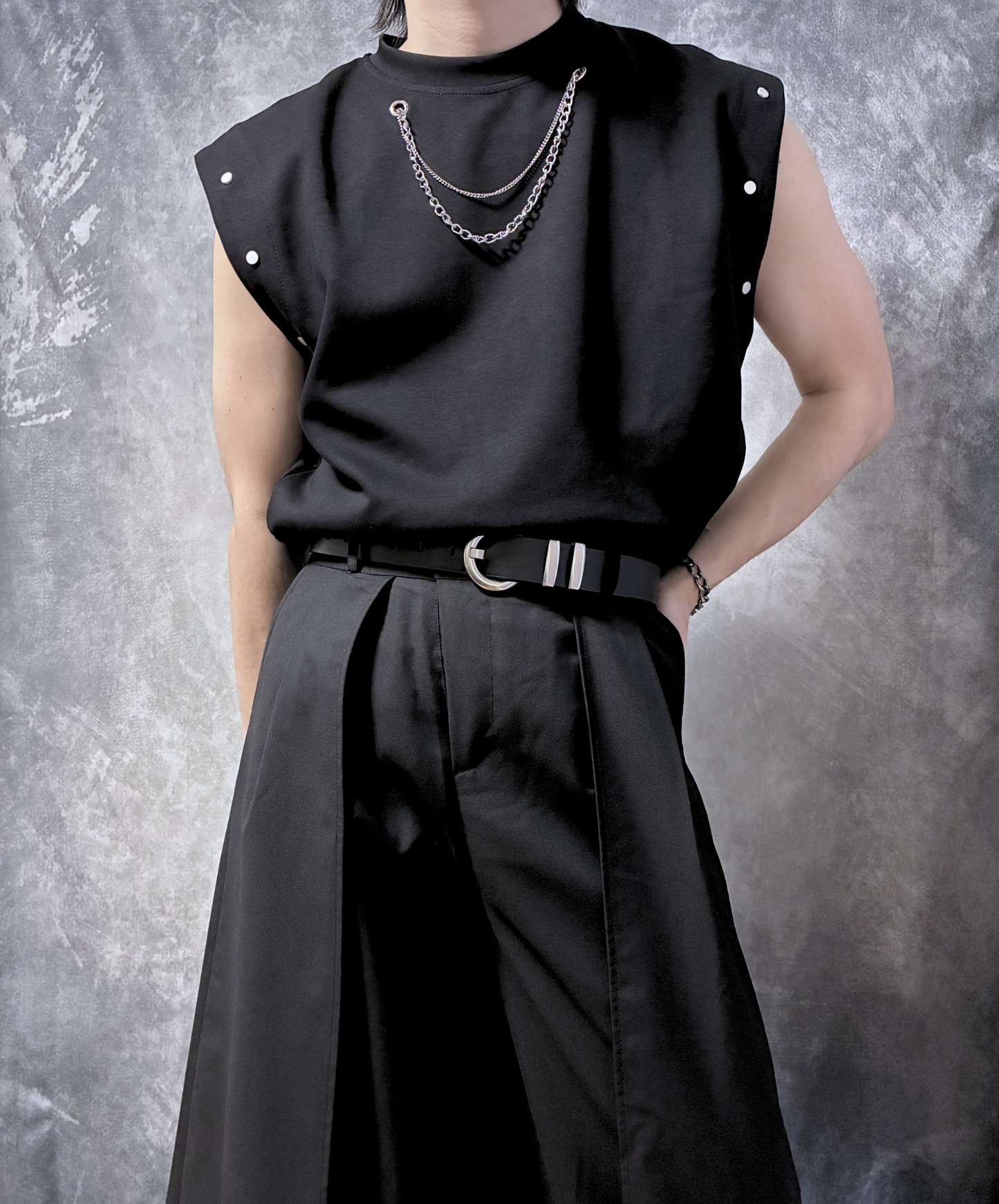 detachable sleeve chain decoration t-shirt EN2856