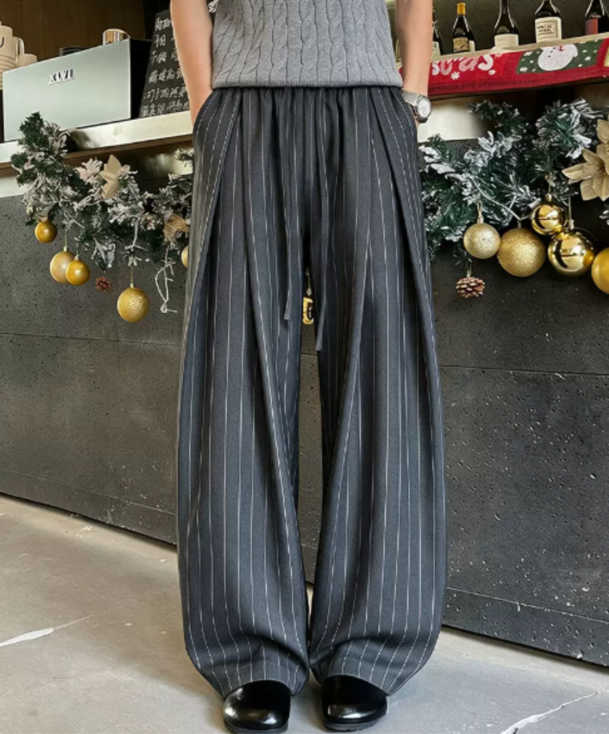 deep-pleat drawstring wide pants EN3208