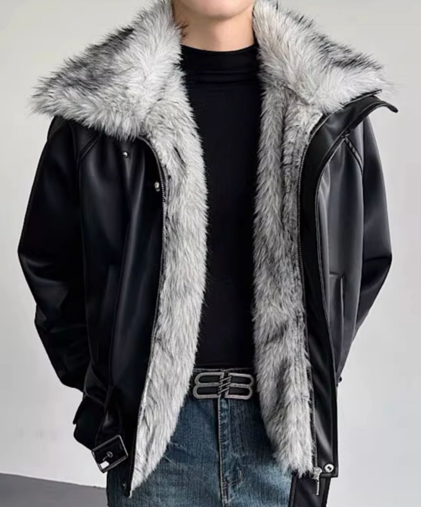 faux wolf fur collar jacket EN2587