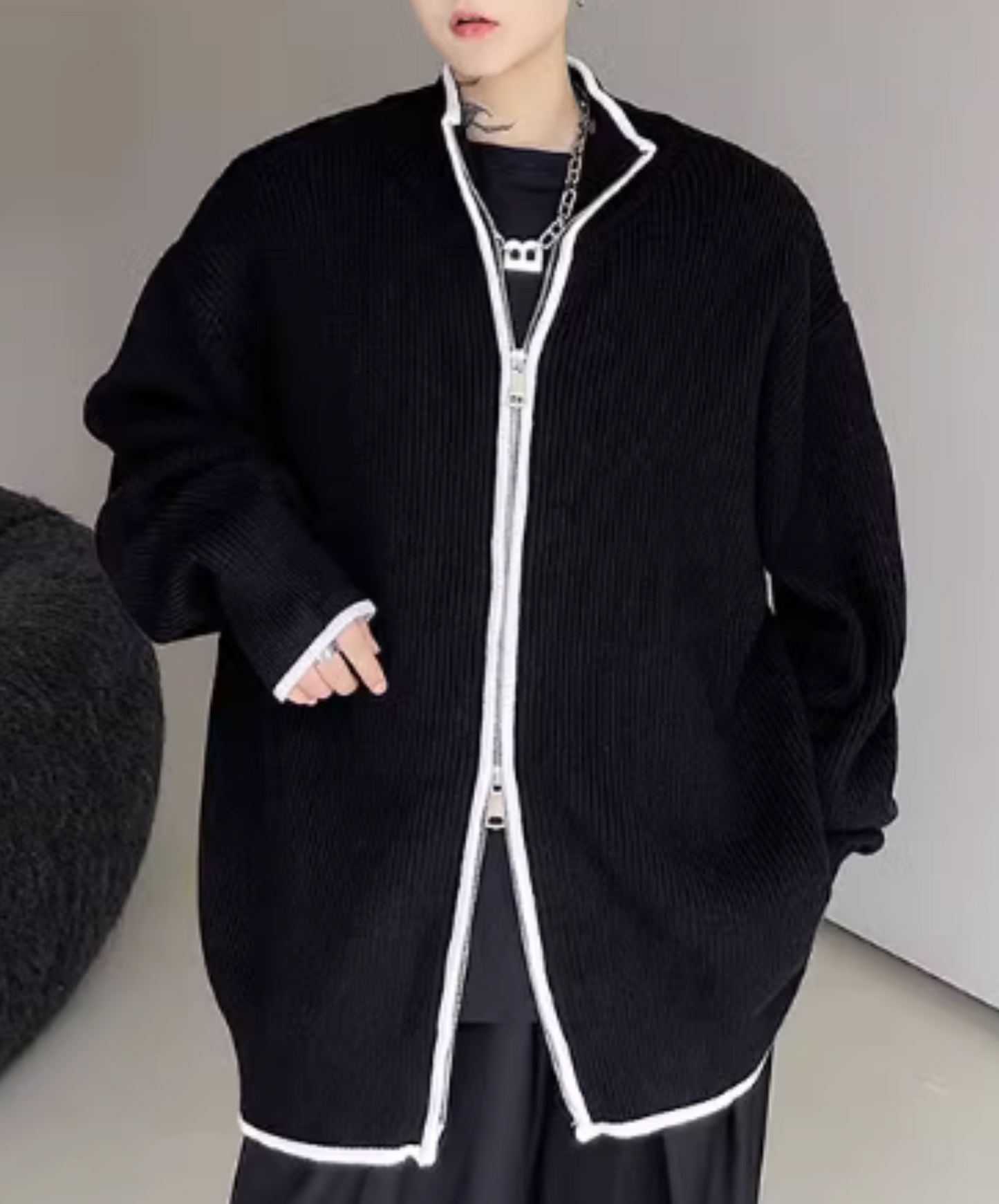 dark bicolor double zipper sweater EN1259