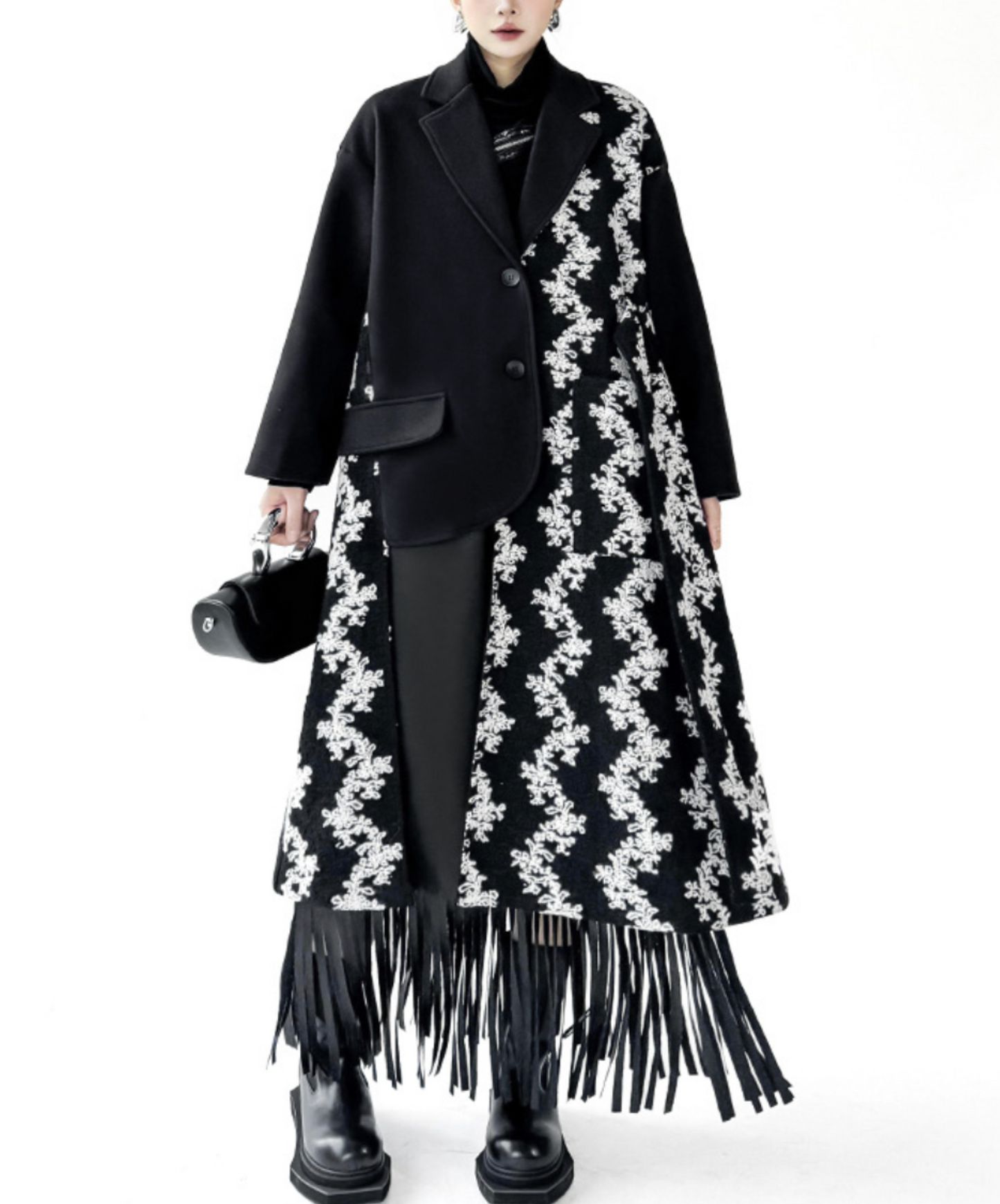 asymmetrical patchwork design coat EN2577